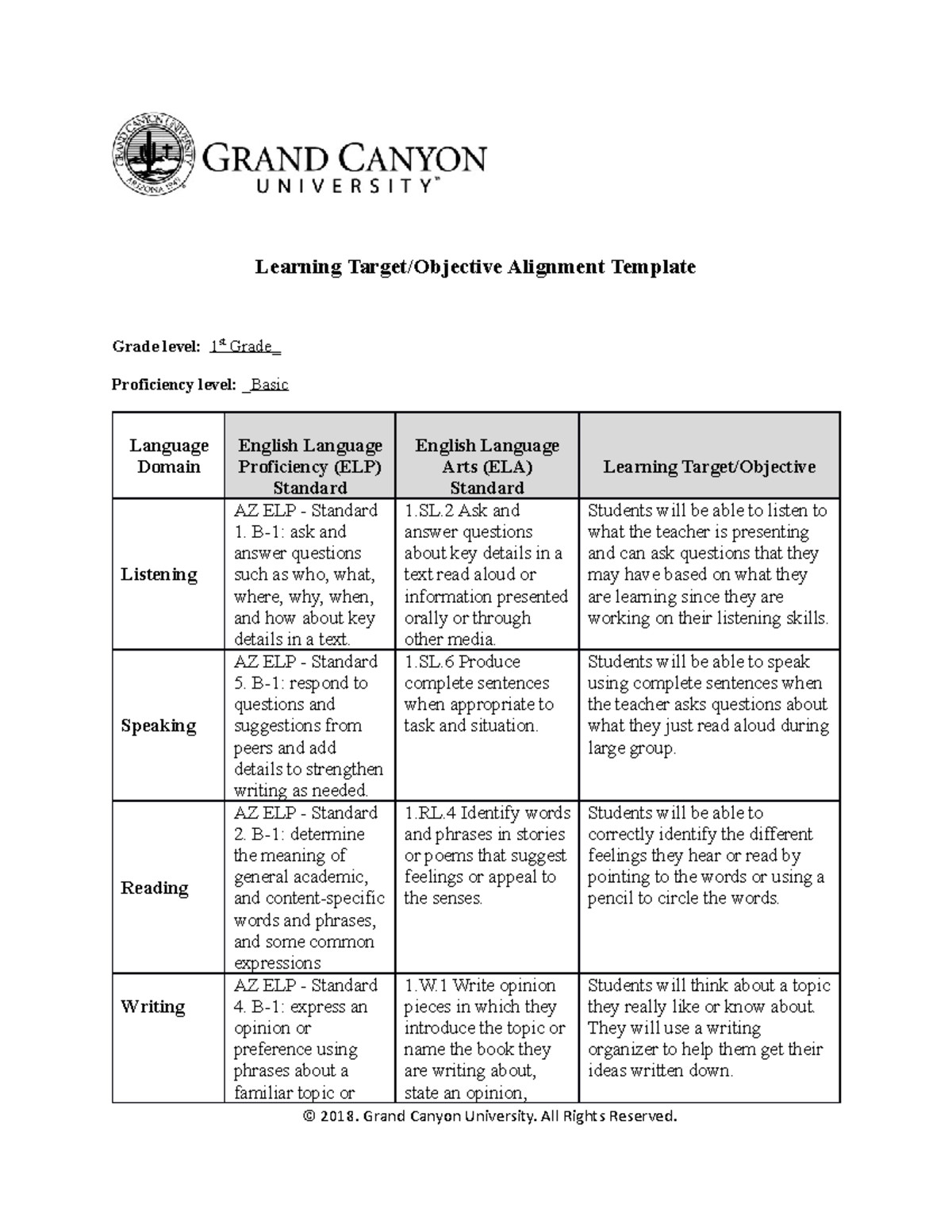 ESL436NRSLearning Target Objective Align T4 Learning Target