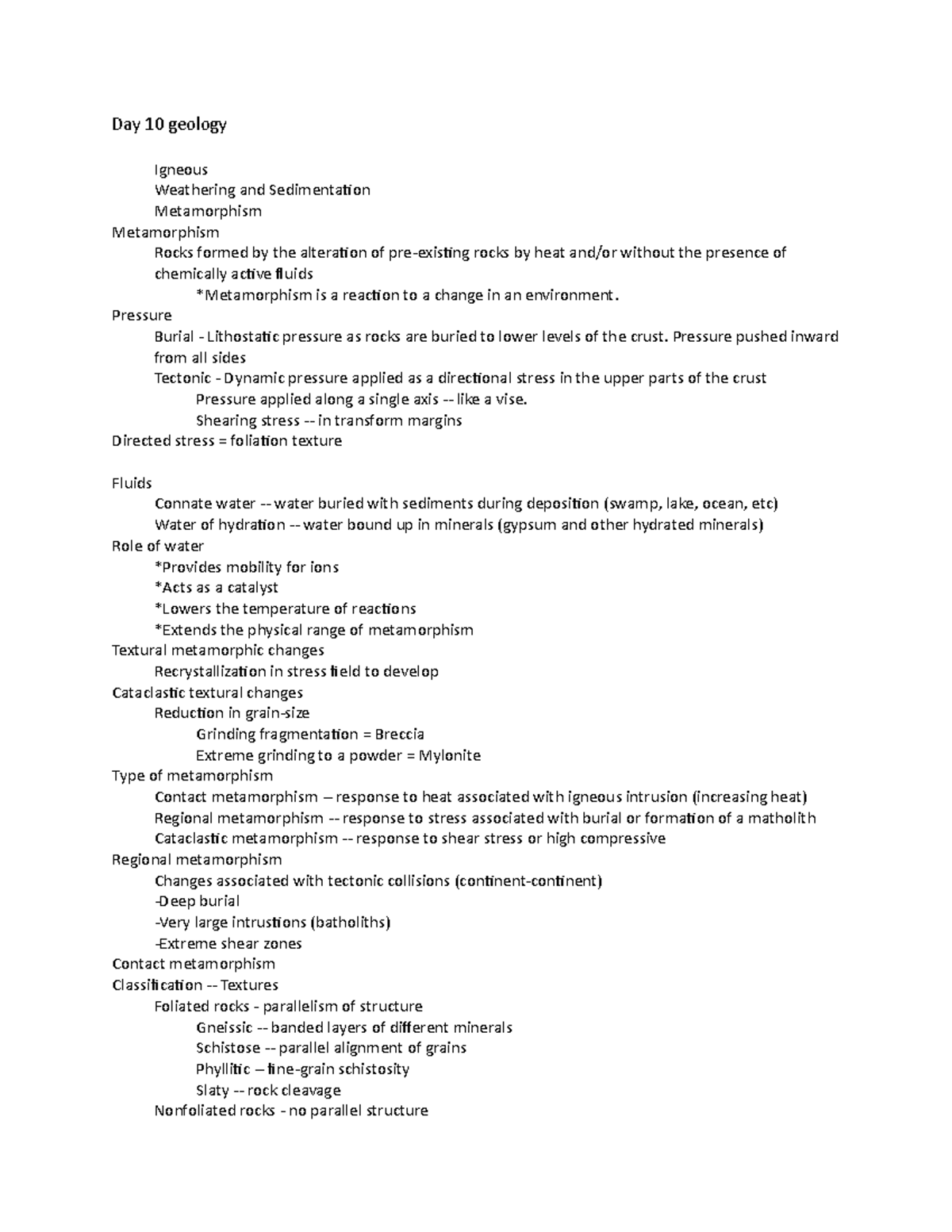 Day 10 geology - Lecture notes 10 - Day 10 geology Igneous Weathering ...