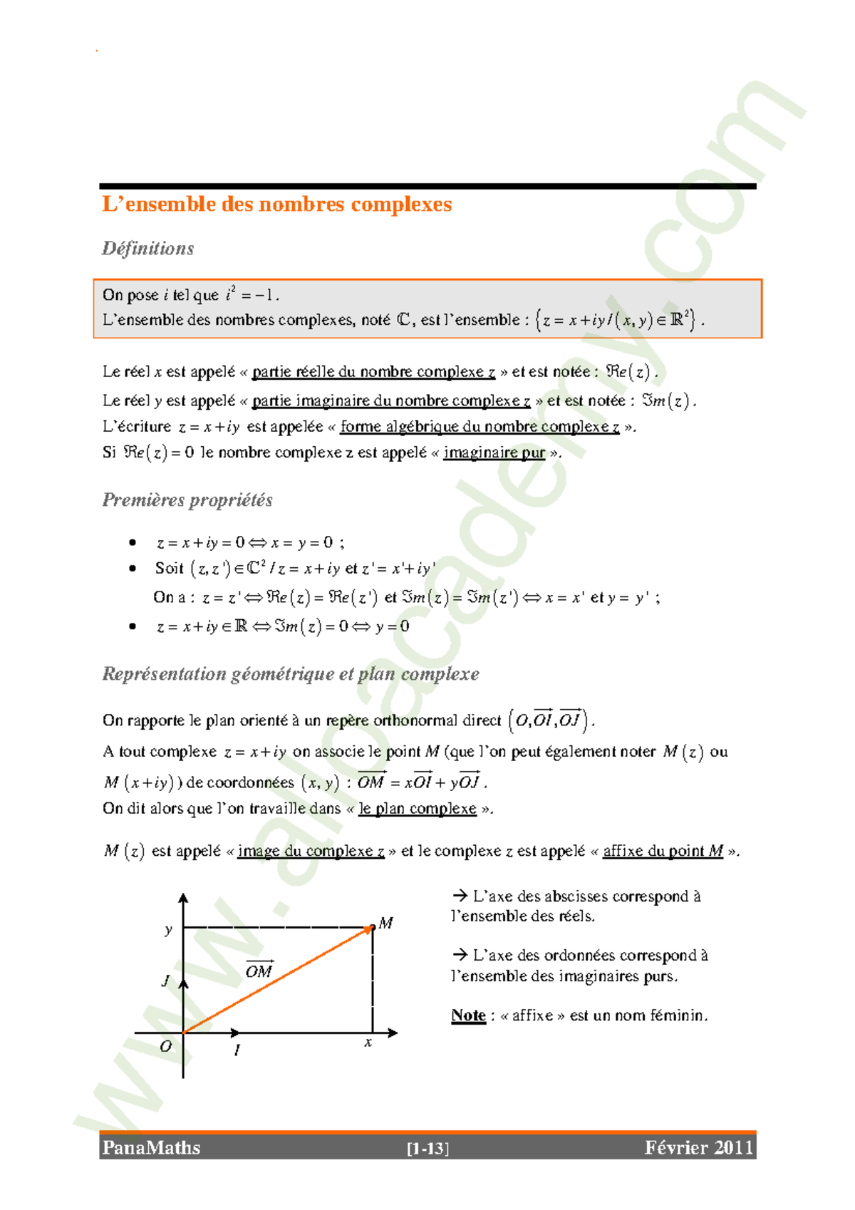 10Nombres-complexes-cours-10 (www - ####### PanaMaths [1-13] Février ...