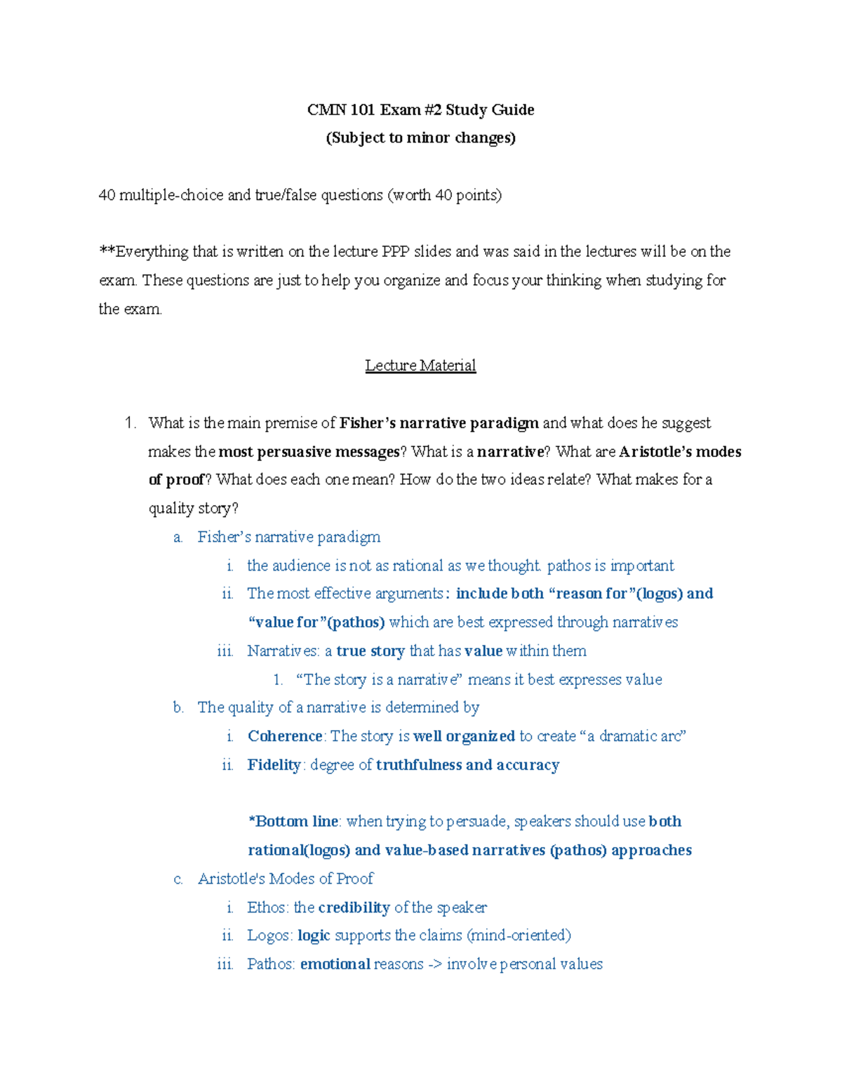 Cmn101 Exam #2 Study Guide - CMN 101 Exam #2 Study Guide (Subject to ...