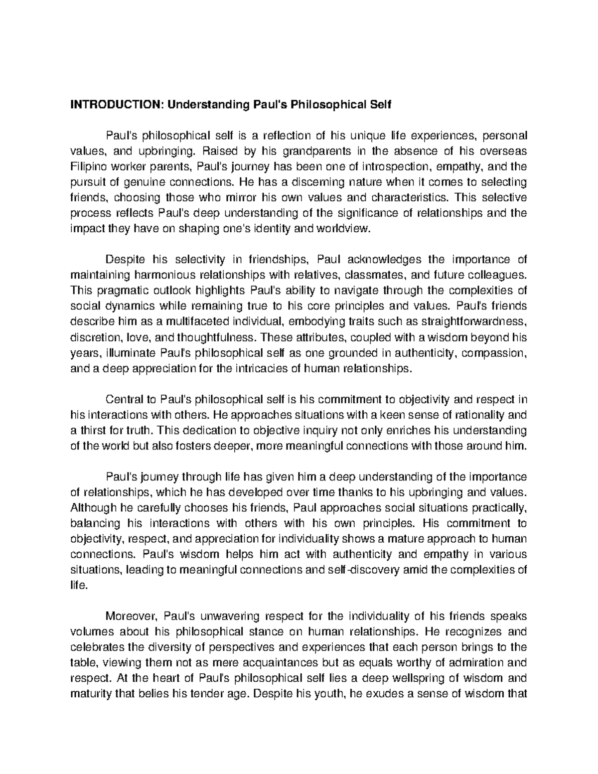 GE UTS Understanding Paul's Philosophical Self - INTRODUCTION ...