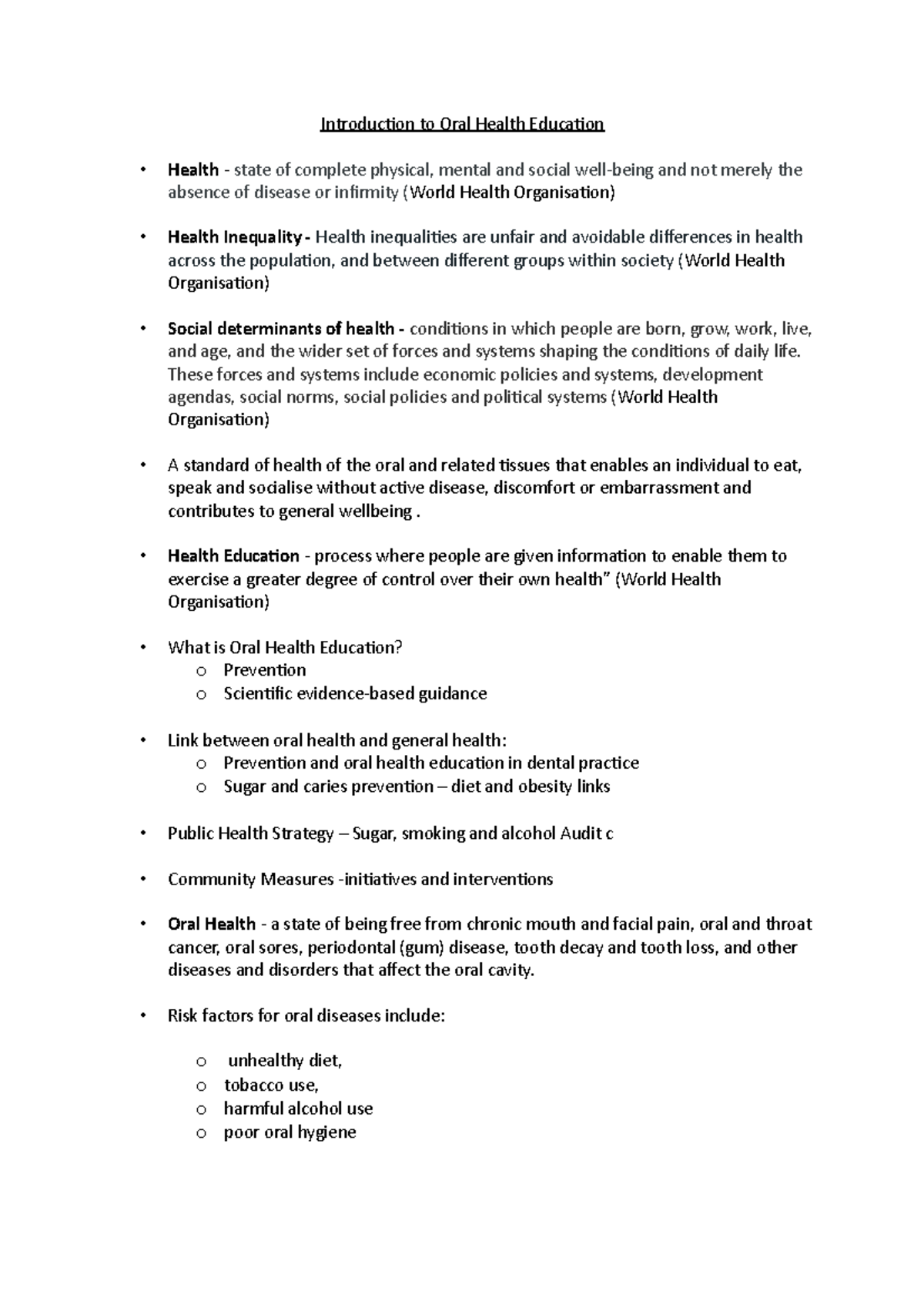 Introduction to Oral Health Education Introduction to Oral Health