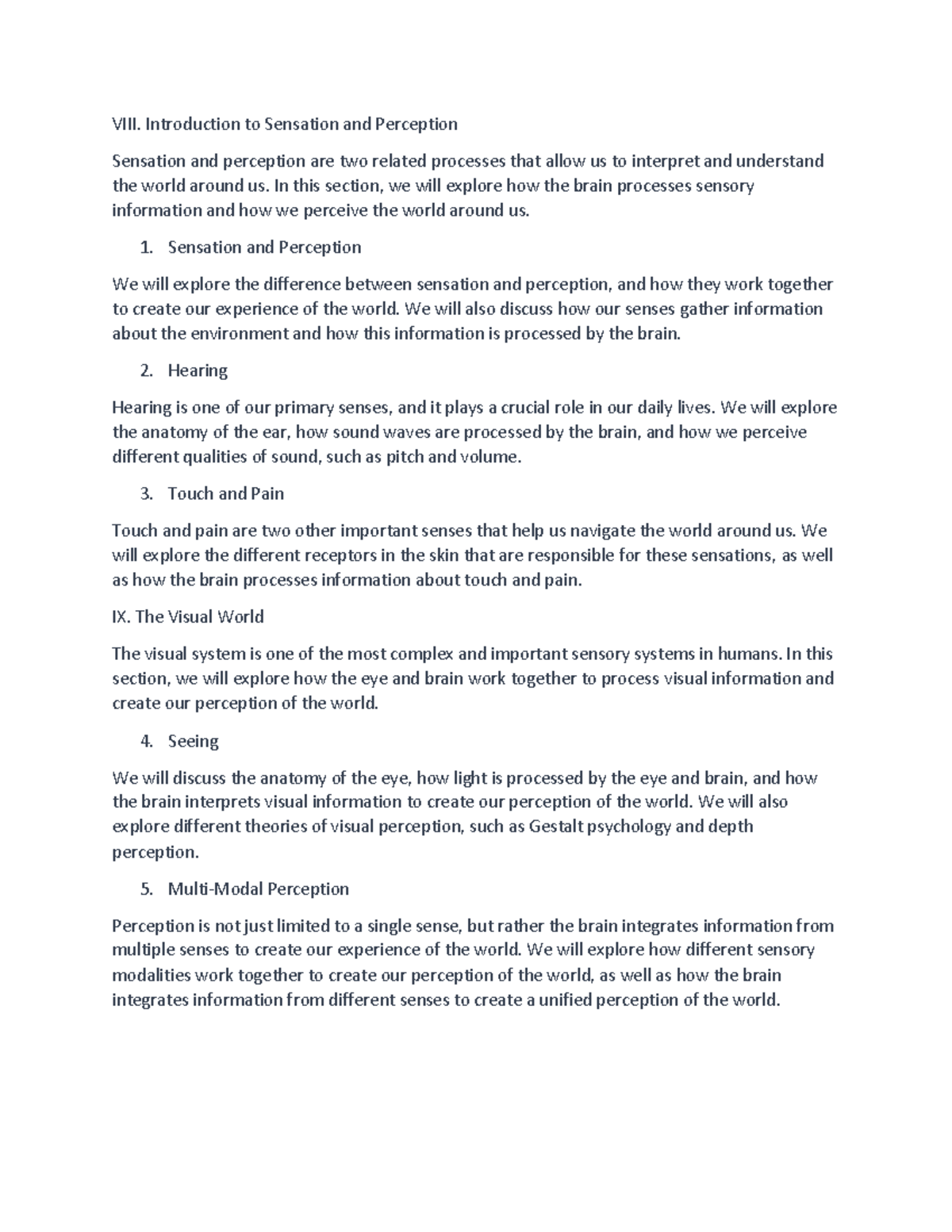 Psy 4 - Lecture notes for section 4 - VIII. Introduction to Sensation ...