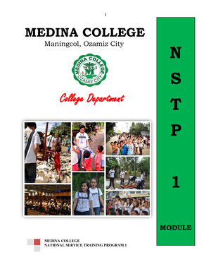 NSTP1 Module 1 - MEDINA COLLEGE Maningcol, Ozamiz City College ...