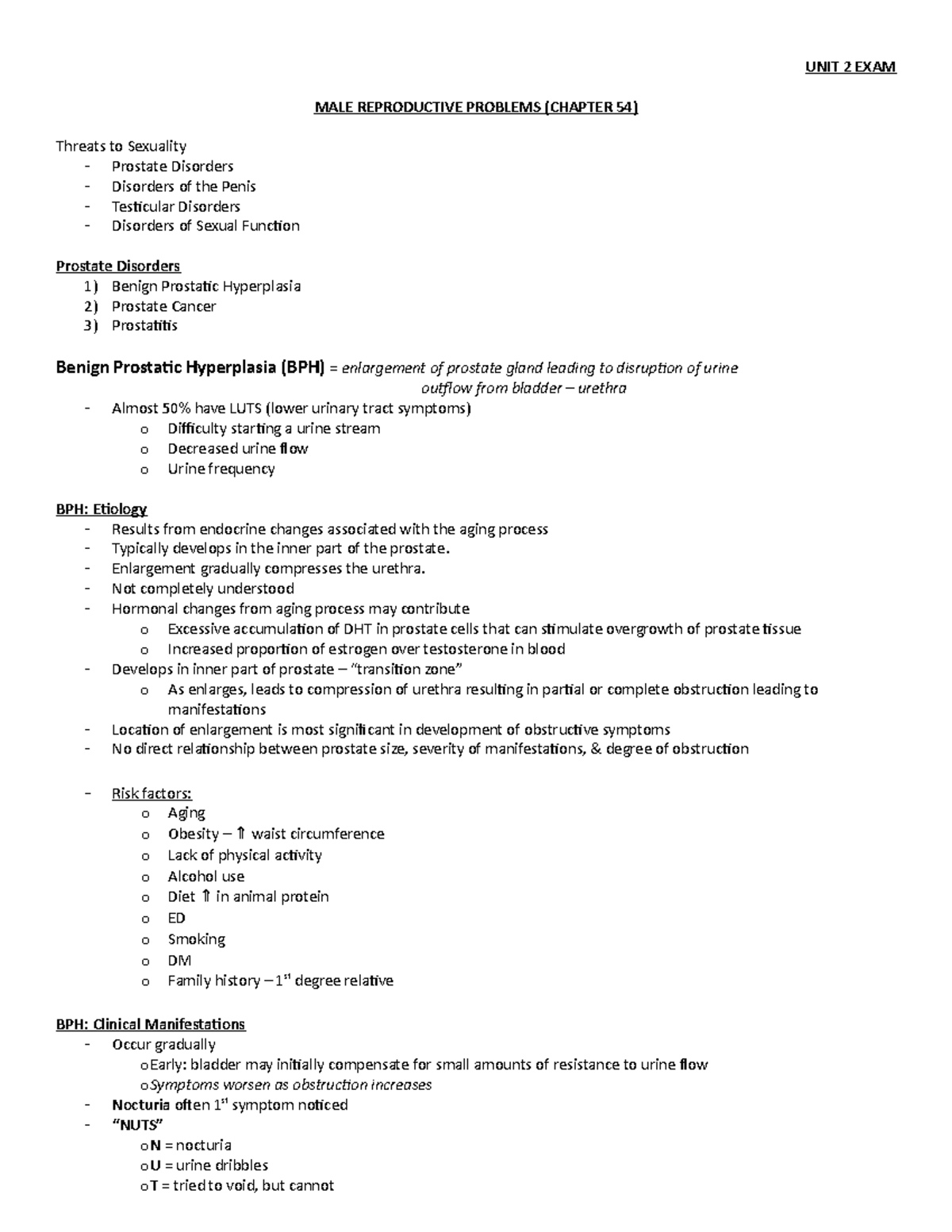 CH 54 - MALE Repro Problems - UNIT 2 EXAM MALE REPRODUCTIVE PROBLEMS ...