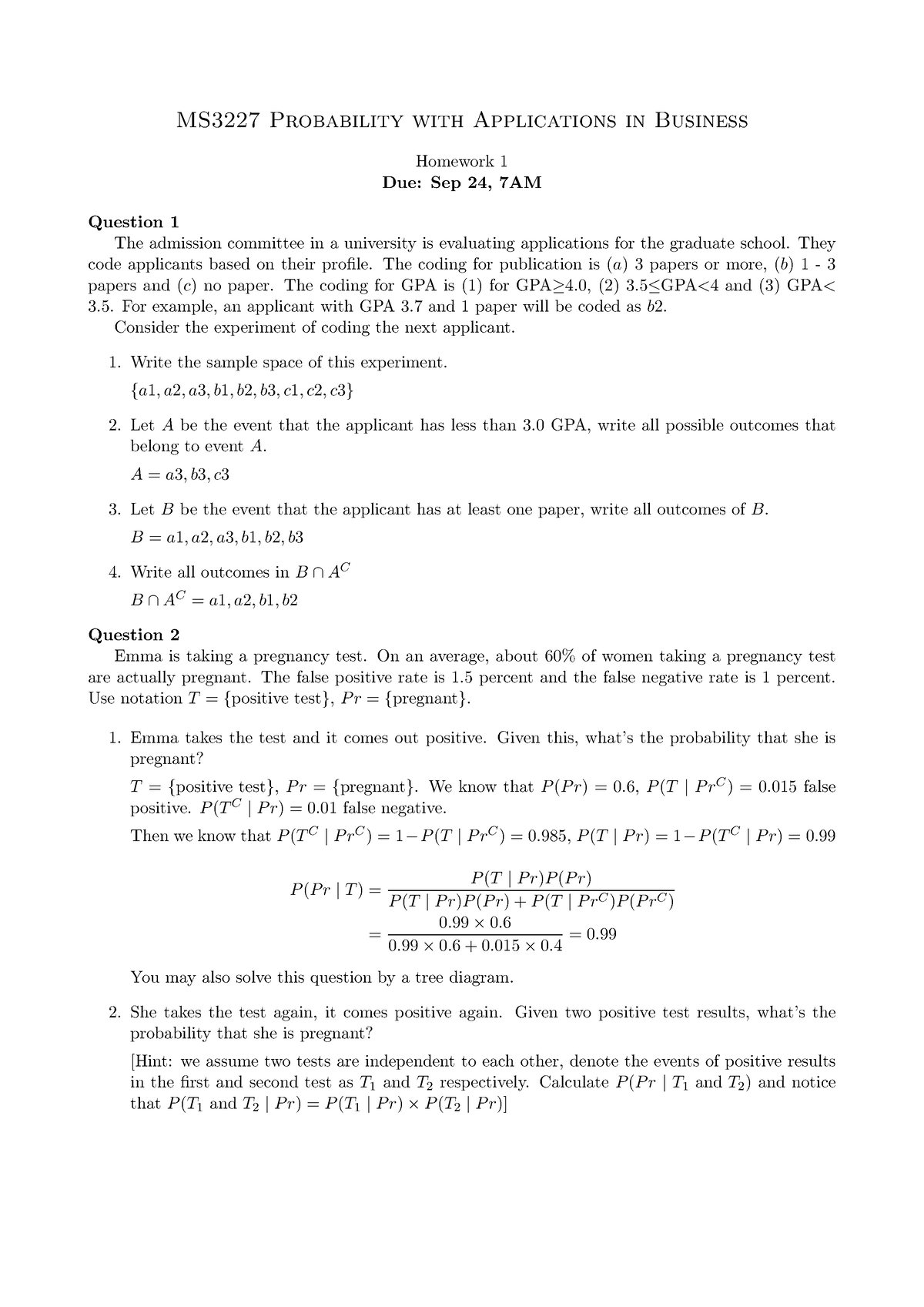 unit probability homework 2 answer key sample space