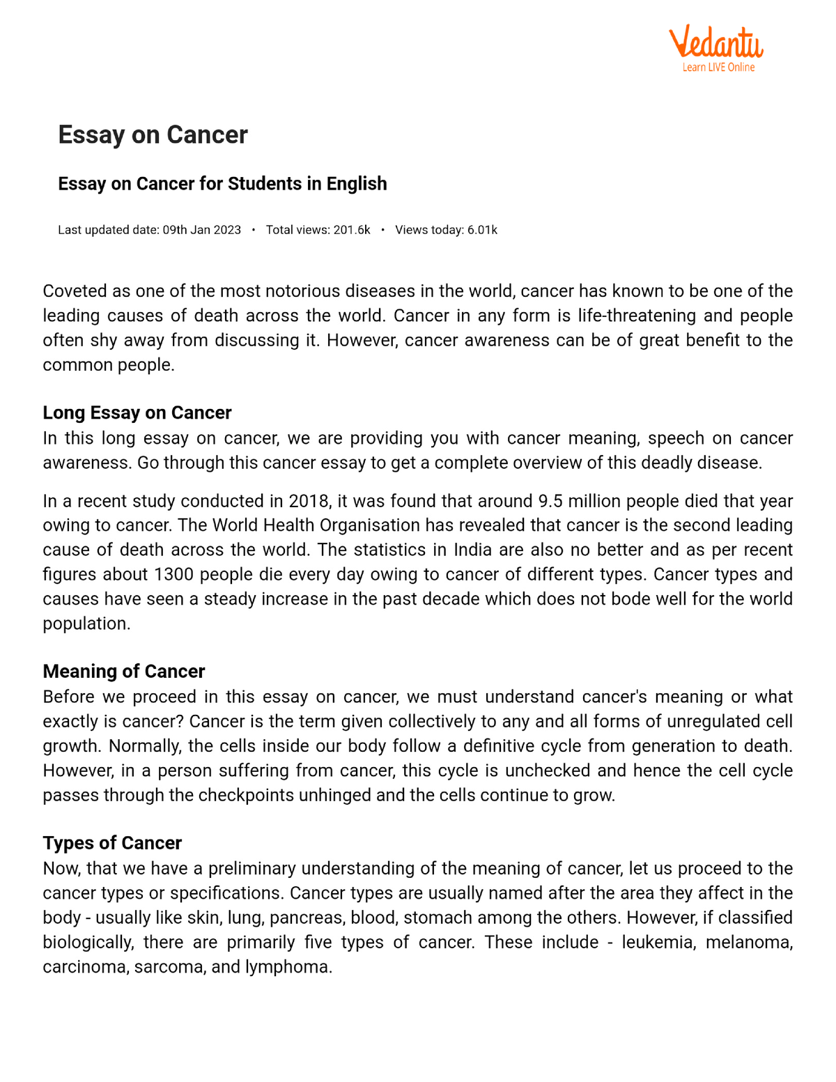 write an essay on cancer