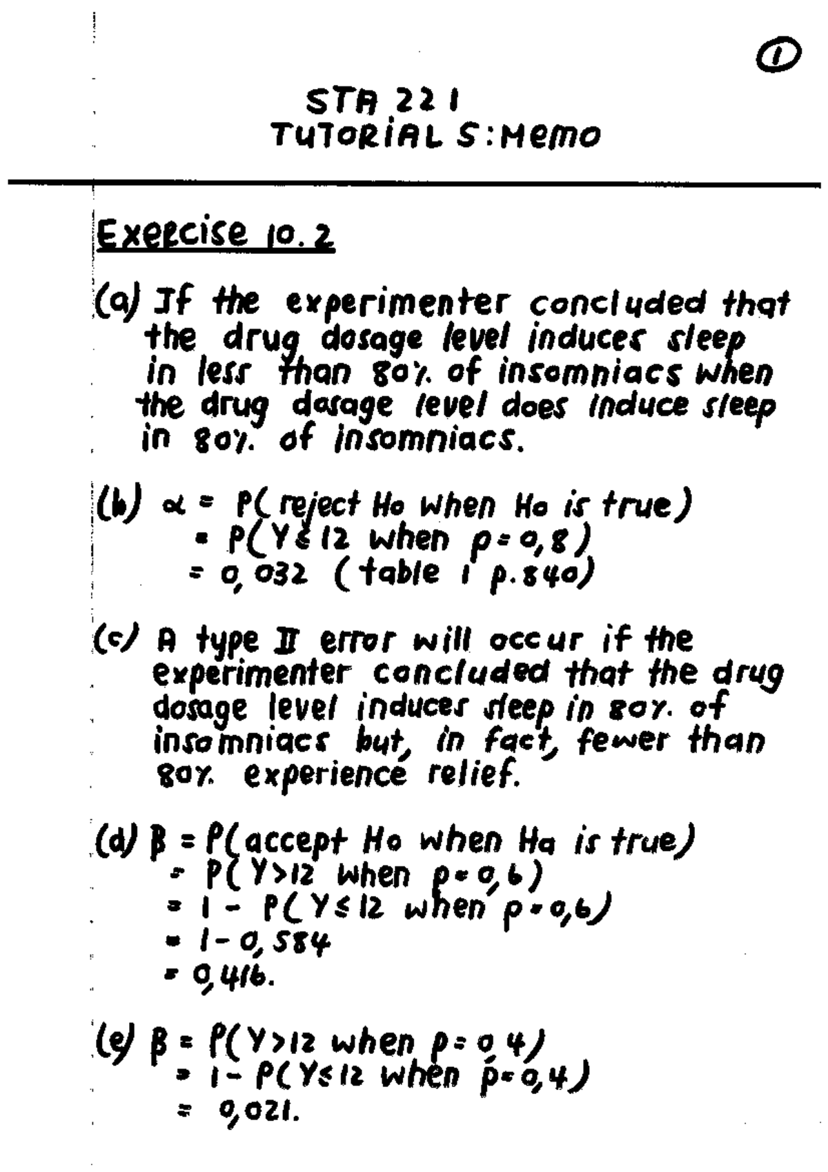 Tutorial 5 memo statistics 221 Tutorial memos university of western