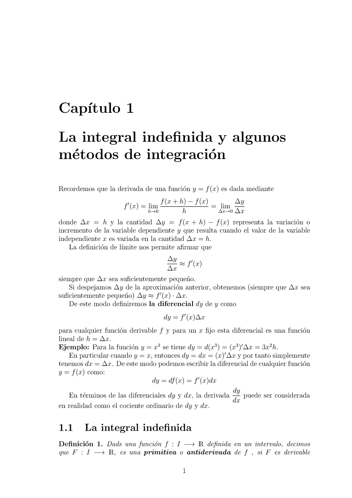 Integrales Definidas - Cap ́ıtulo 1 La Integral Indefinida Y Algunos M ...