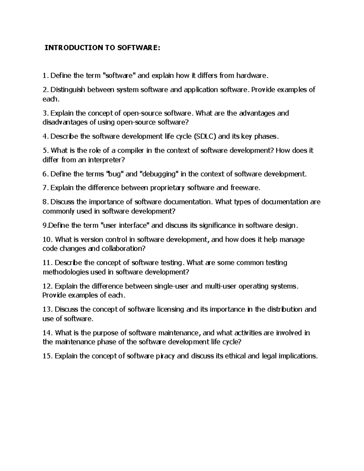Introduction TO Software AND GUI - INTRODUCTION TO SOFTWARE: Define the ...