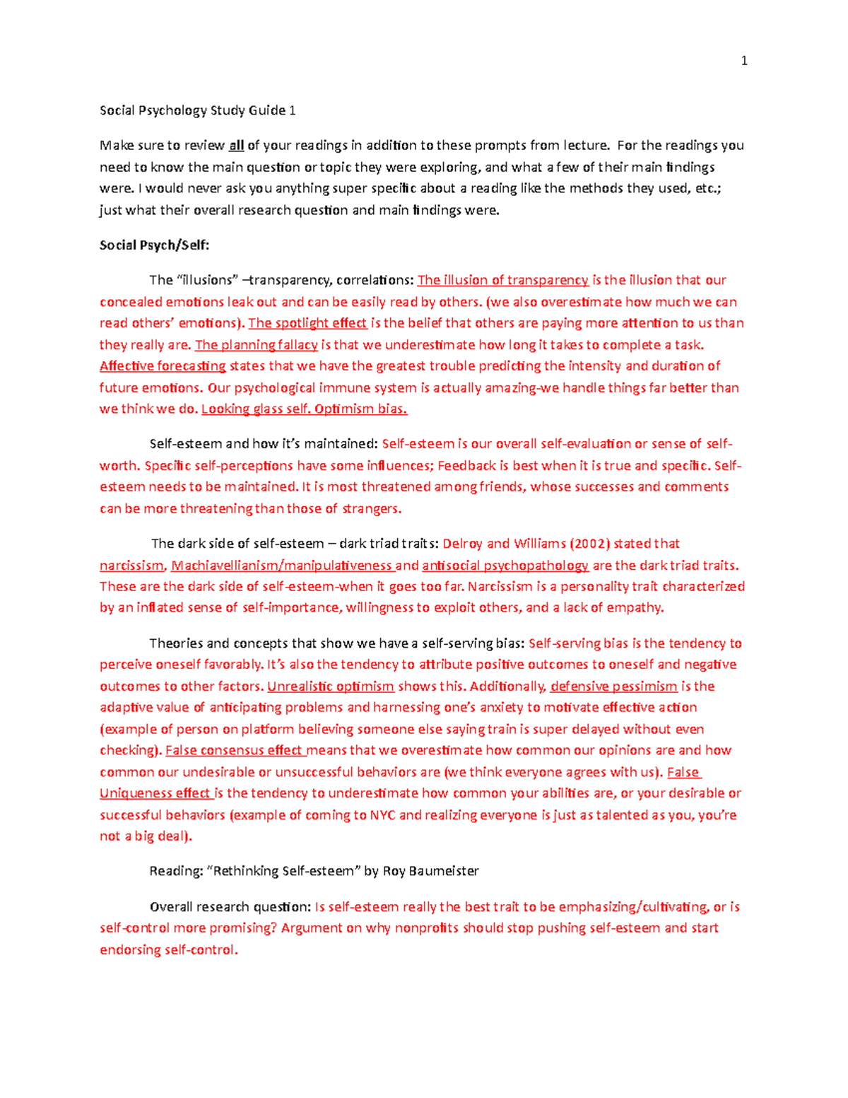 Exam 1 Study Guide - Lecture notes 1-4 - 1 Social Psychology Study ...