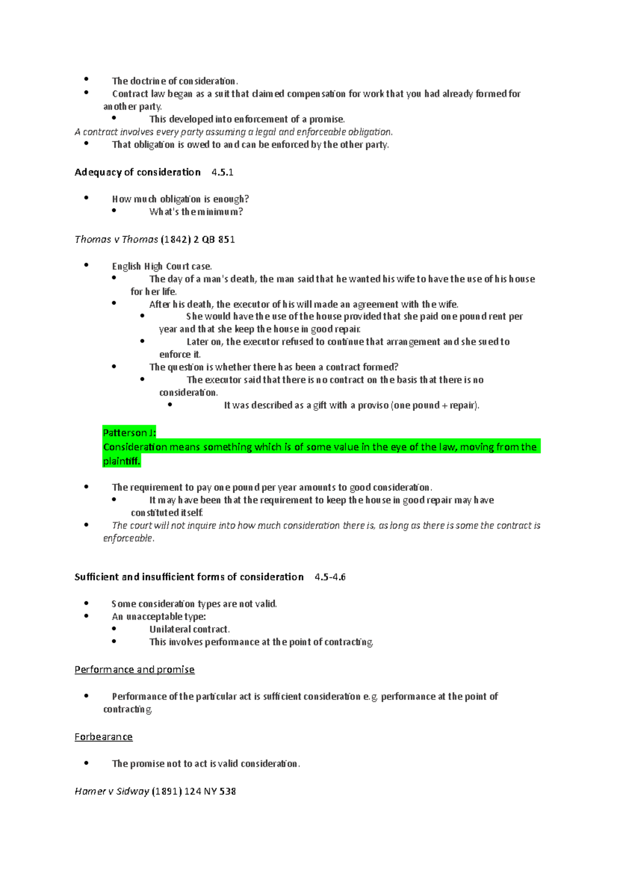 Consideration - Summary The Law of Contract - The doctrine of ...