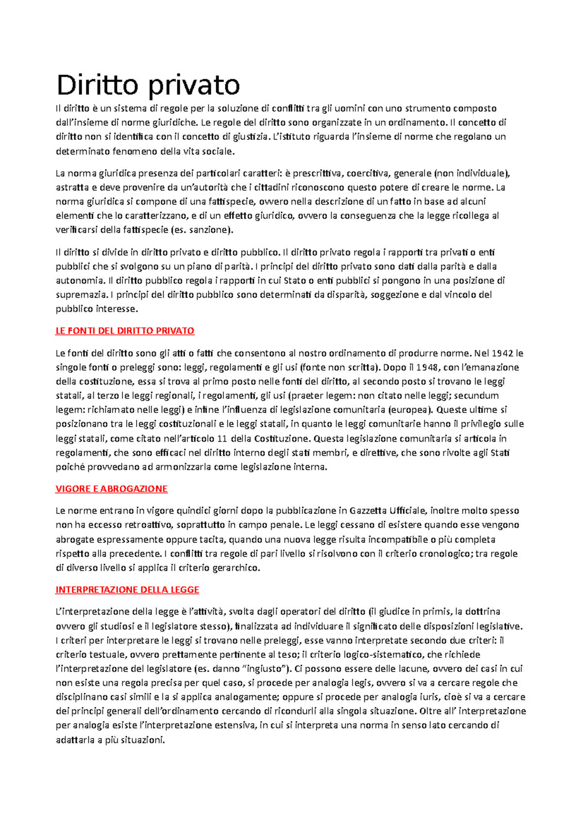 Appunti Diritto Privato Diritto privato Il diritto è un sistema di regole per la soluzione di