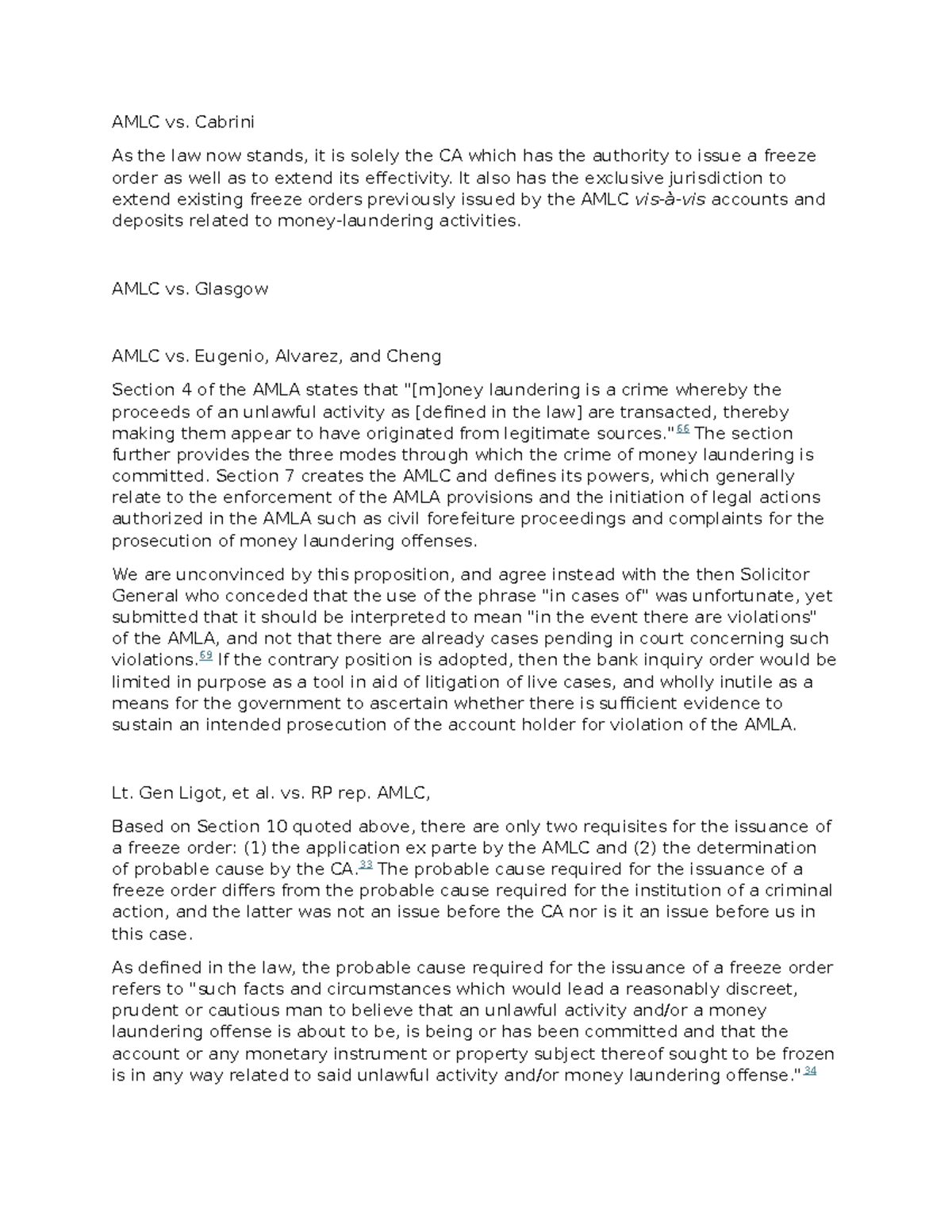 AMLC vs - ggdgfdgdgd - AMLC vs. Cabrini As the law now stands, it is ...