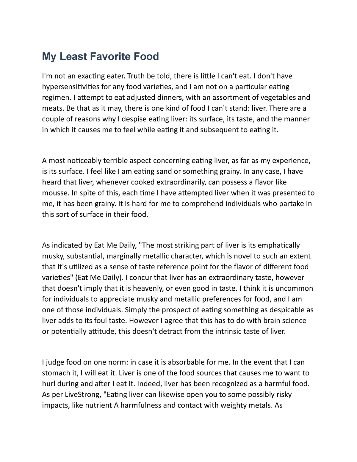 my least favorite food essay