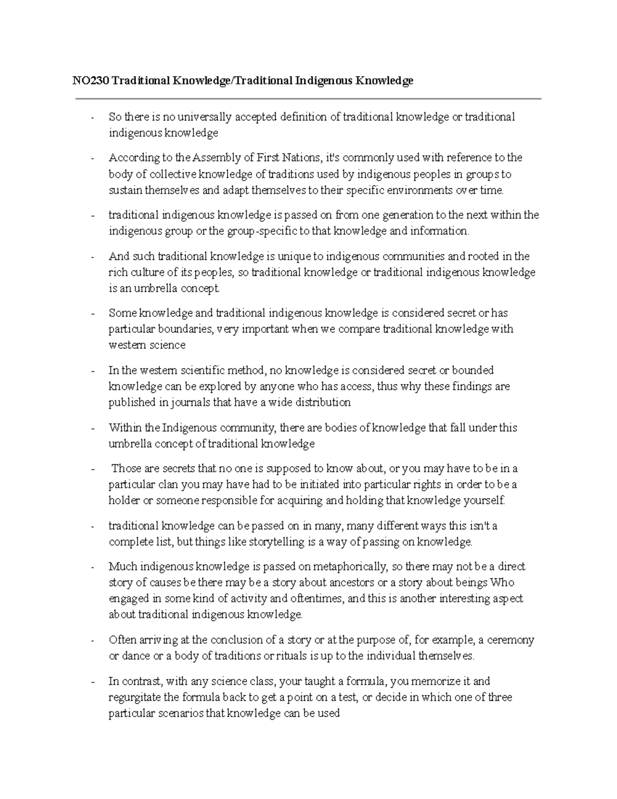 NO230 Traditional Knowledge Traditional Indigenous Knowledge