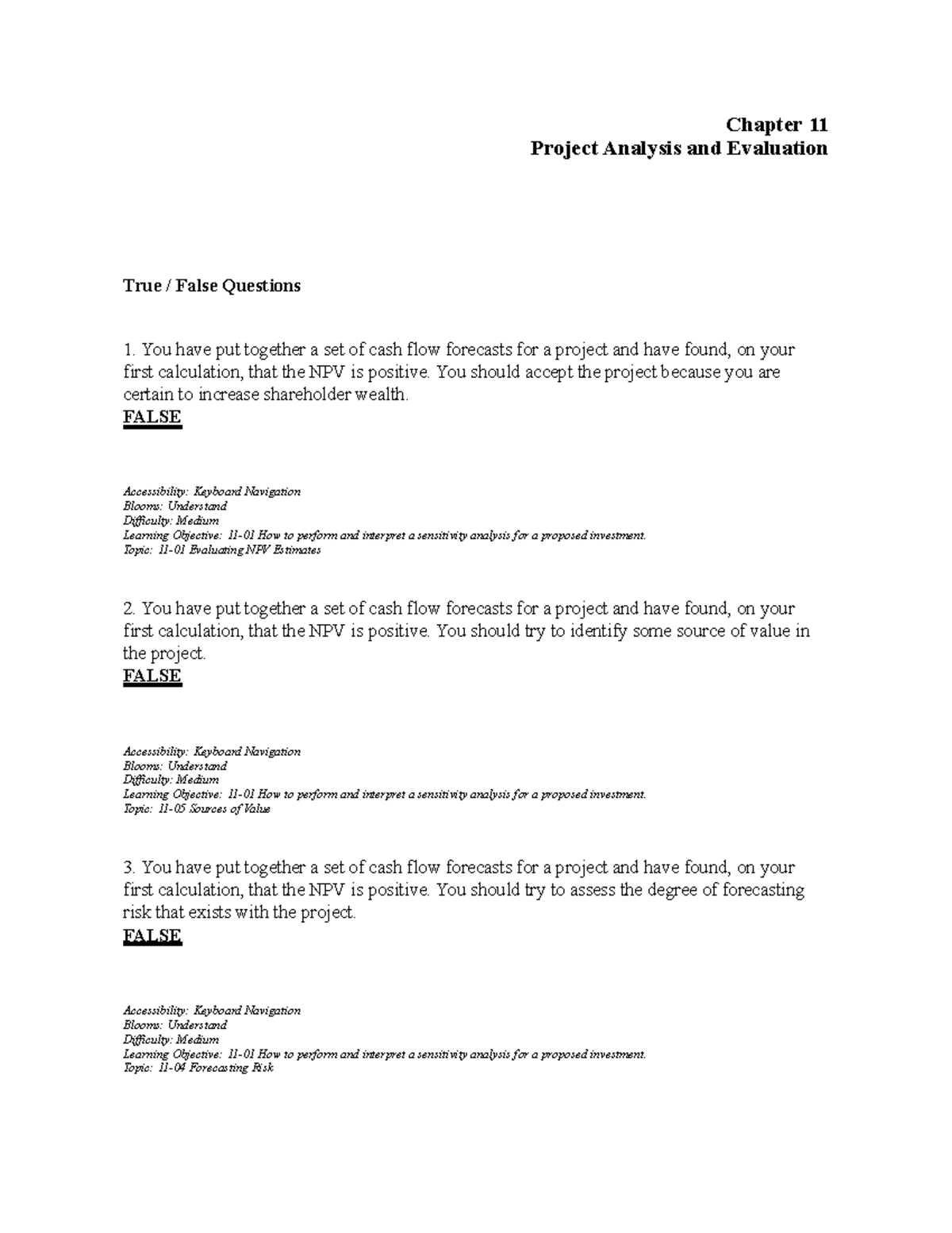 Chap011 - Chap Test Banks - Chapter 11 Project Analysis And Evaluation ...