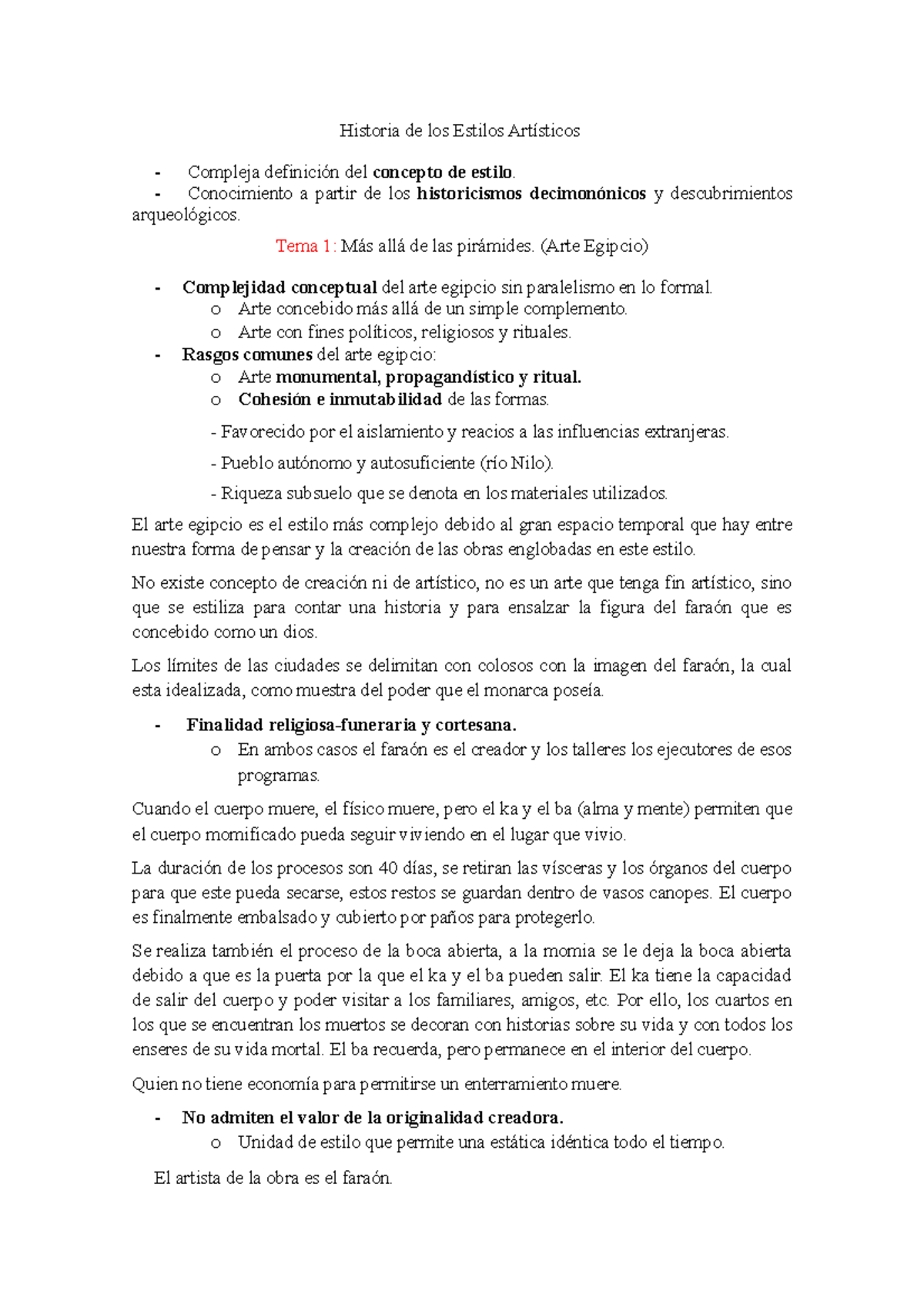 Tema 1 Egipto Teor a Apuntes 1 Historia De Los Estilos Art sticos 