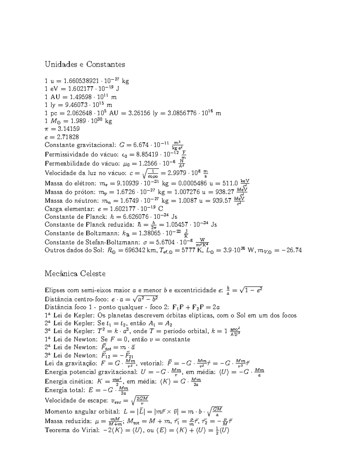 Astro Formulas 1 - Lista de exercícios/resumo conceitual - Unidades e ...