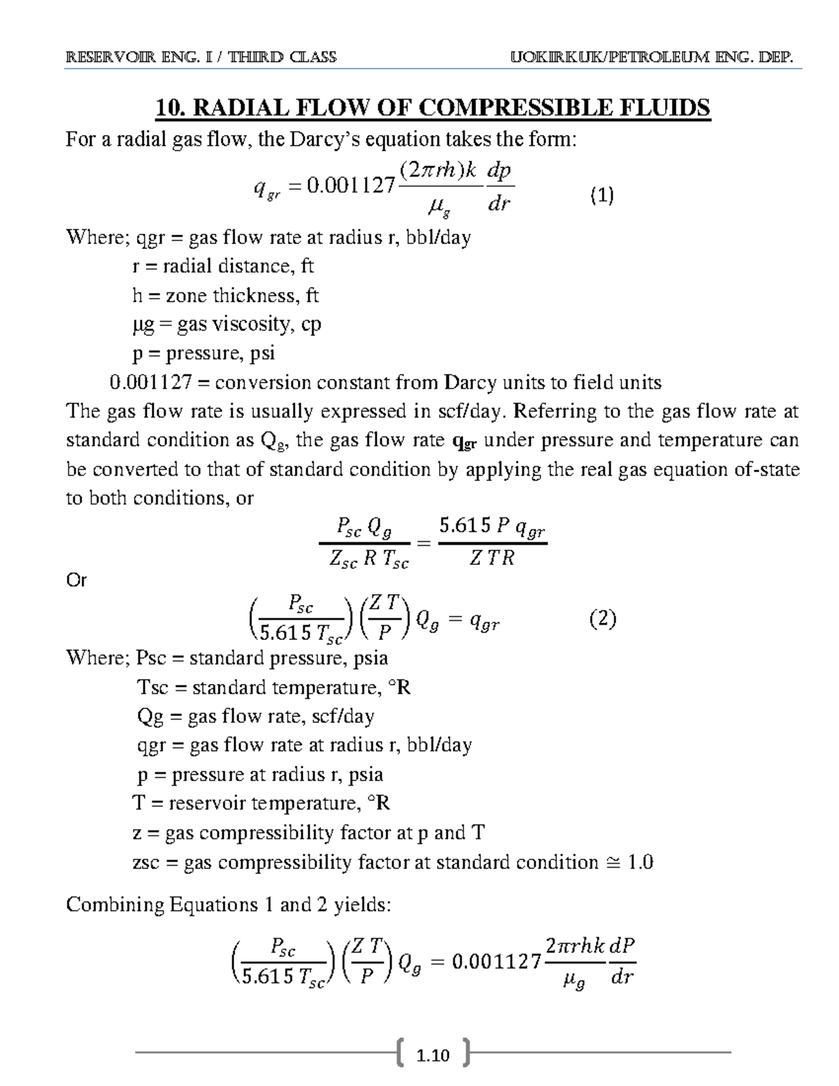 10. Radial FLOW OF Compressible Fluids 10. RADIAL FLOW OF