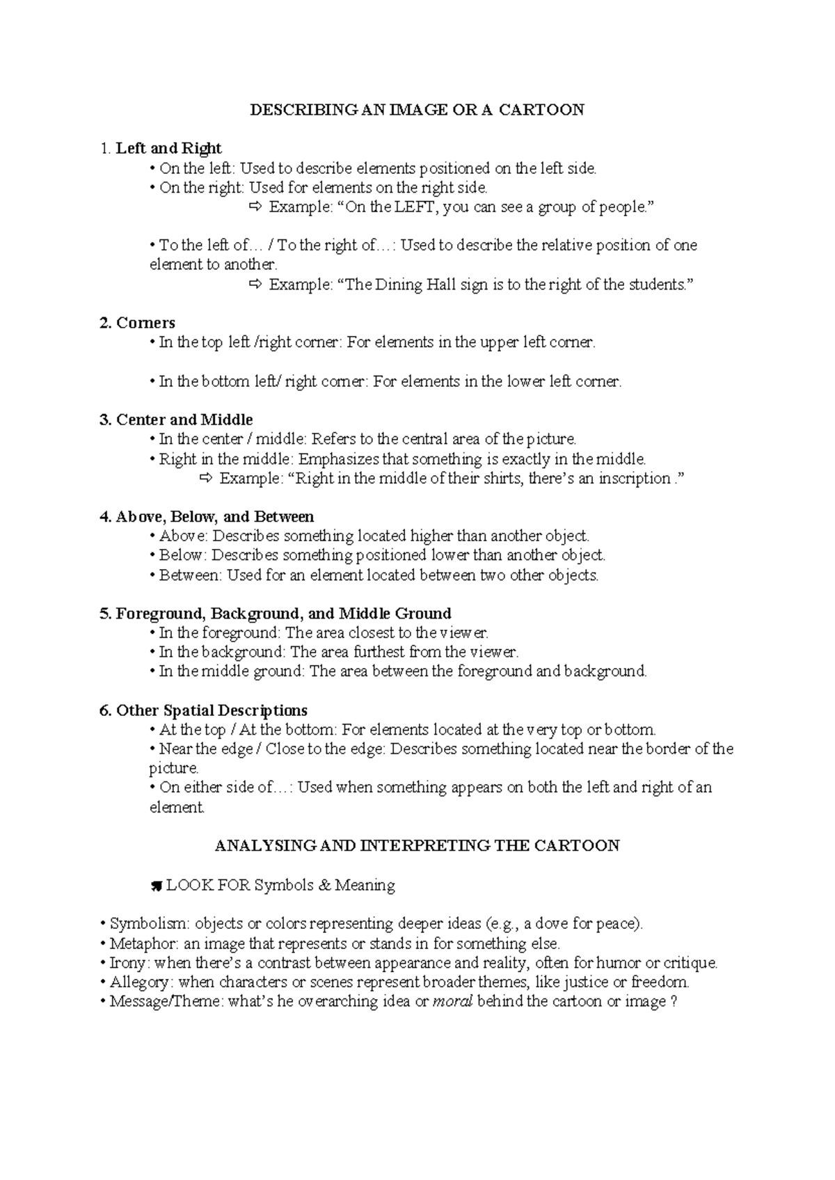 How To describe a cartoon - DESCRIBING AN IMAGE OR A CARTOON Left and ...
