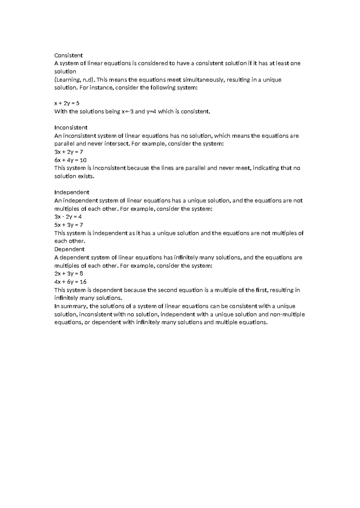 Basic Accounting discussion unit 7 - Consistent A system of linear ...