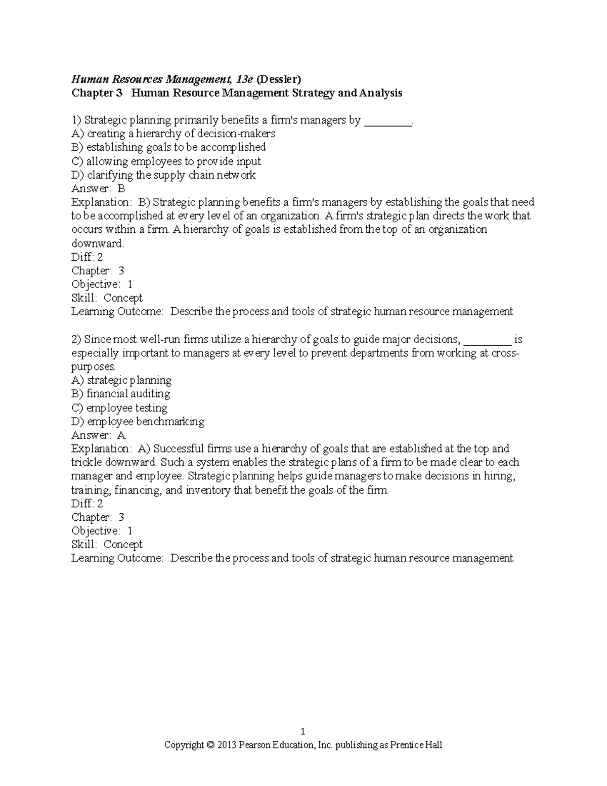 Chapter 03 Practice Question Human Resources Management, 13e (Dessler) Chapter 3 Human