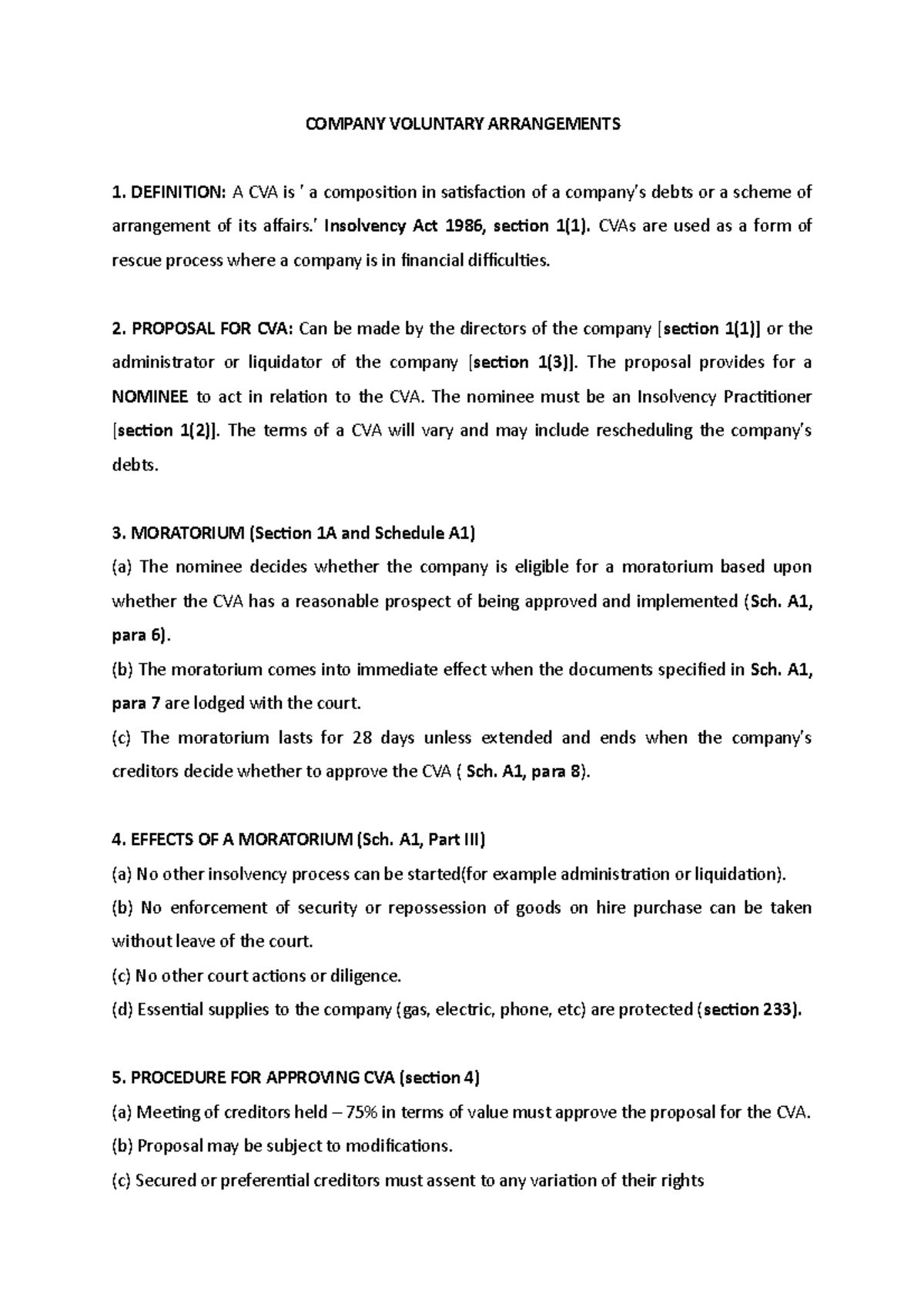Company Voluntary Arrangmenets - COMPANY VOLUNTARY ARRANGEMENTS ...