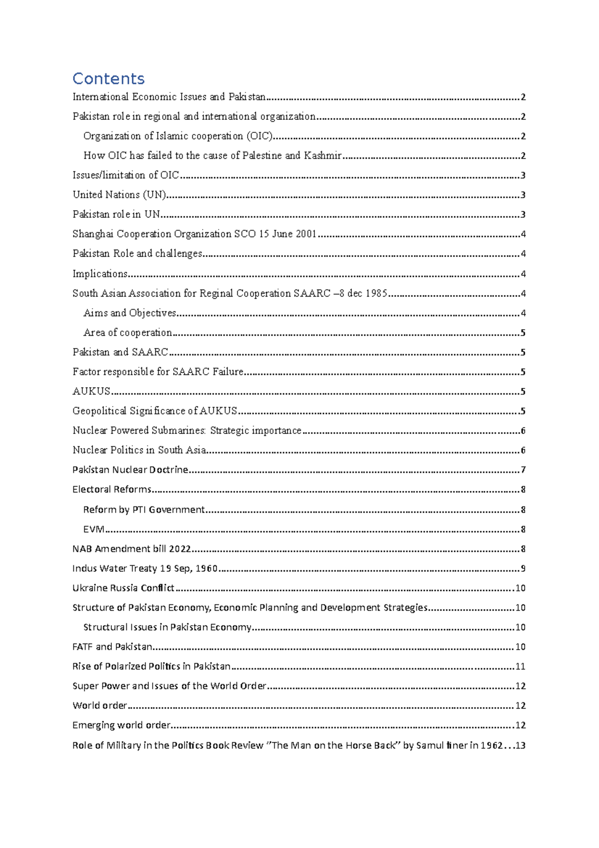 Current Affair Notes - Contents International Economic Issues and - Studocu