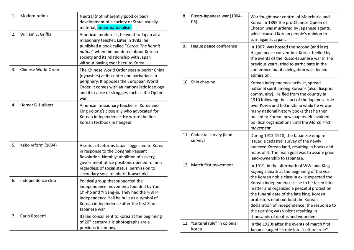 Modern Korea - Short questions June 2019 - Modernization Neutral (not  inherently good or bad) - Sns-Brigh10