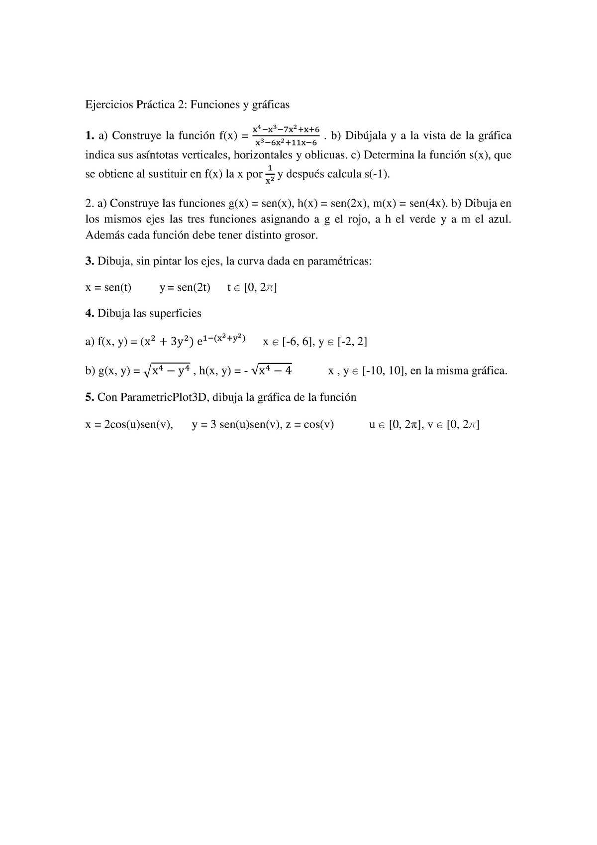 Ejercicios Practica 2 Matematicas I Ejercicios Pr Ctica Funciones Gr Ficas Studocu