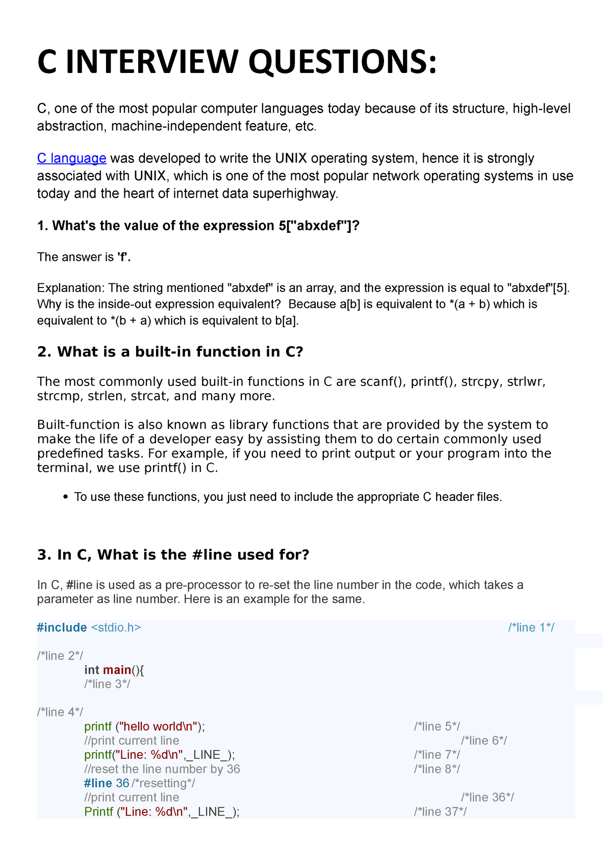 c interview questions problem solving