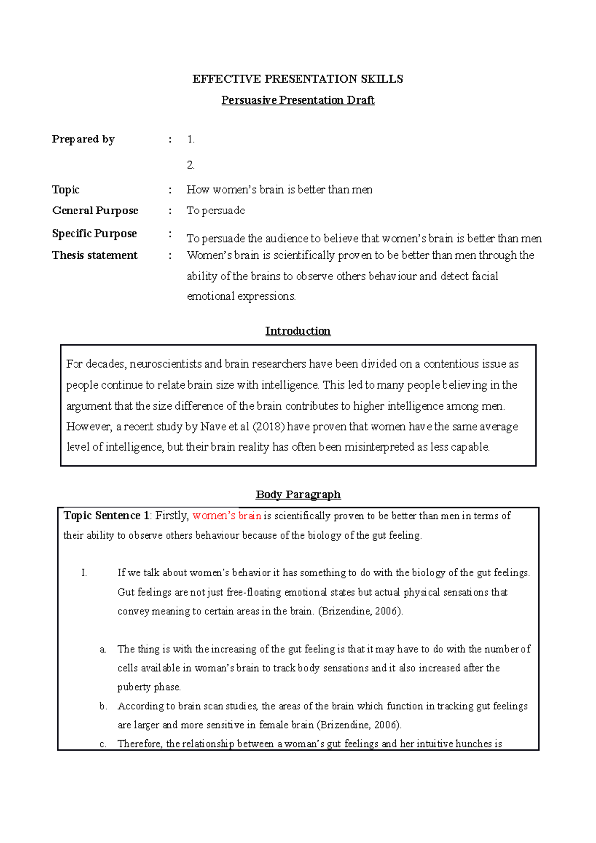 what is presentation draft