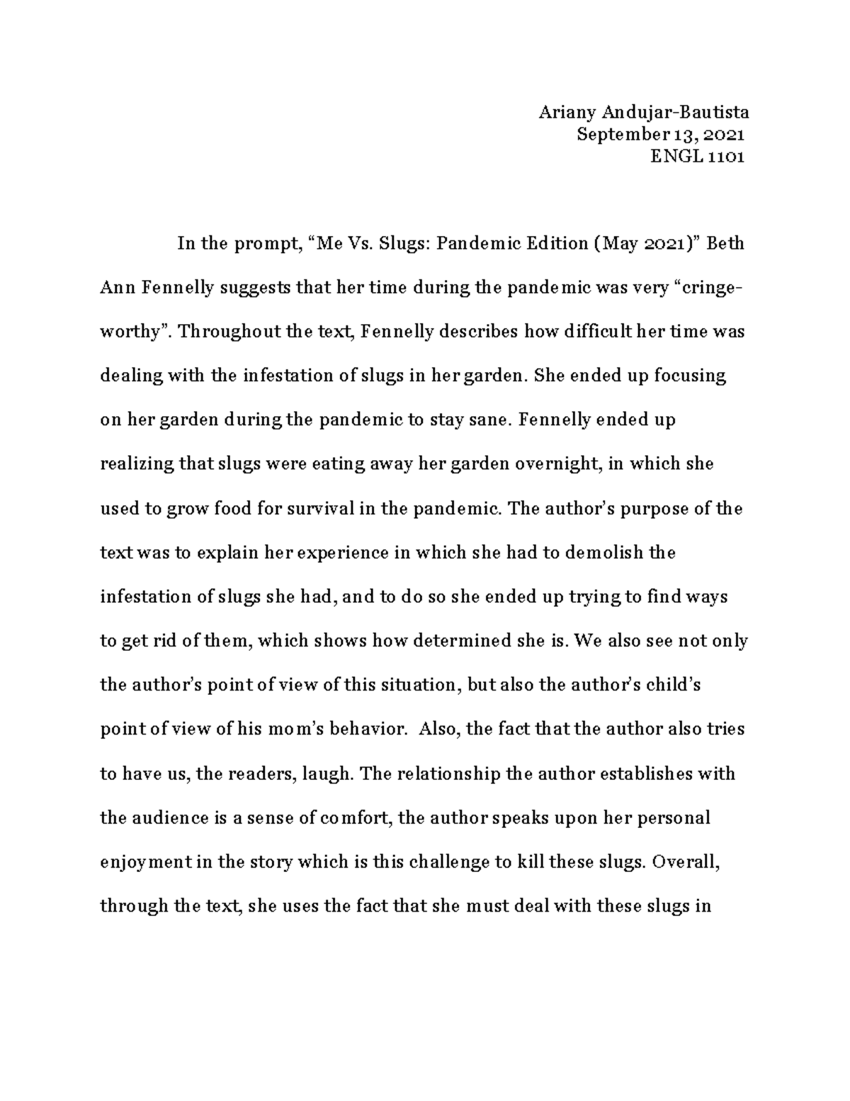 Rhetorical Reading Essay- ENGL 1101 - Ariany Andujar-Bautista September ...