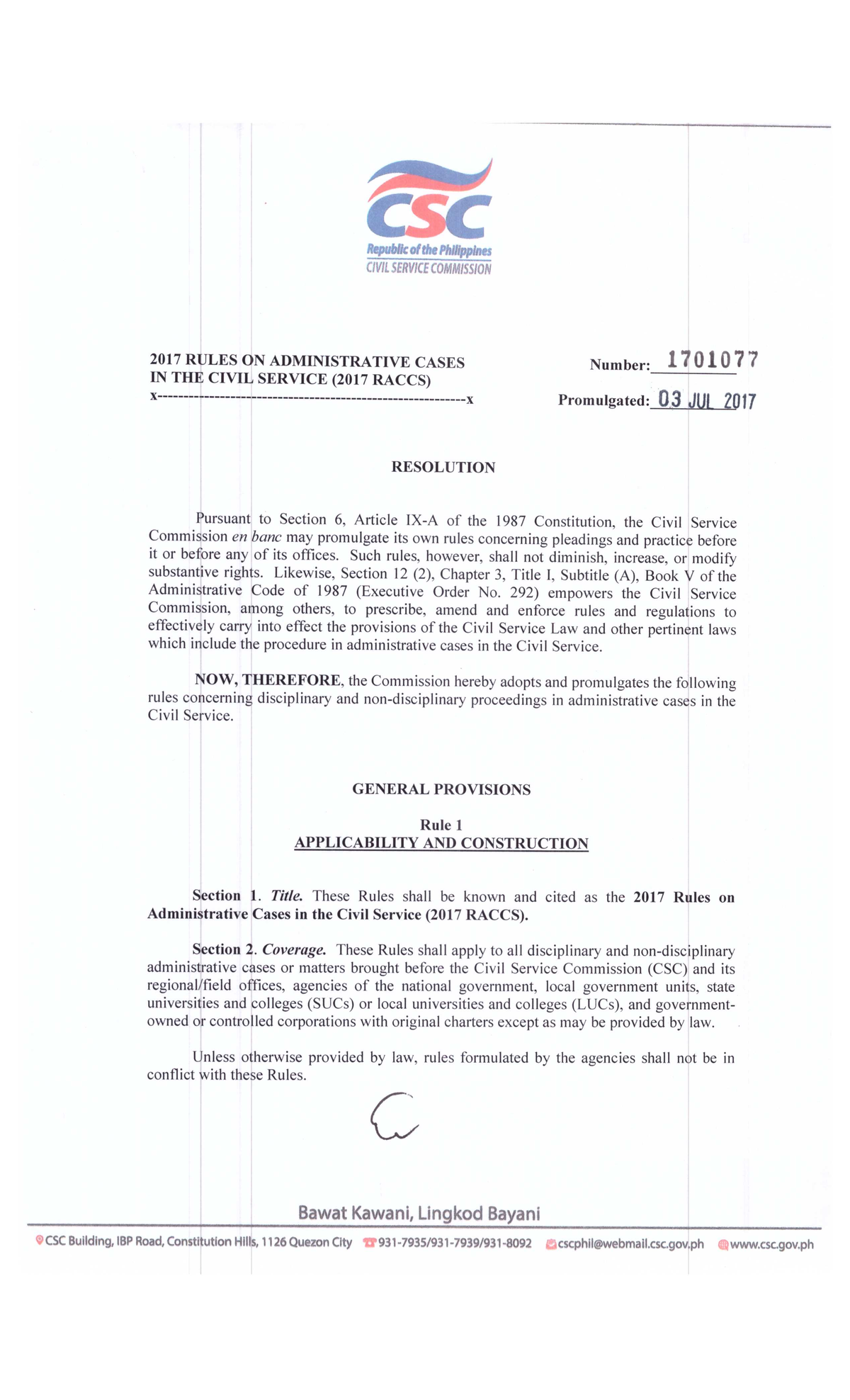 2017 Rules on Administrative Cases in the Civil Service Juris Doctor