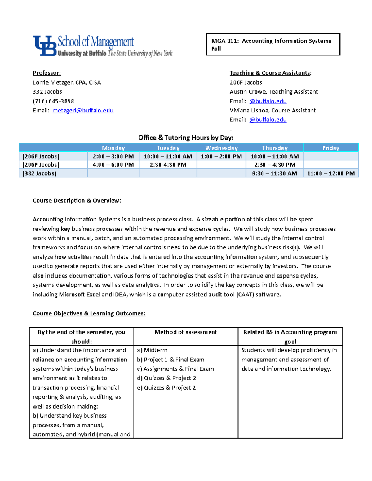 MGA311 Syllabus - Professor: Teaching & Course Assistants: Lorrie ...