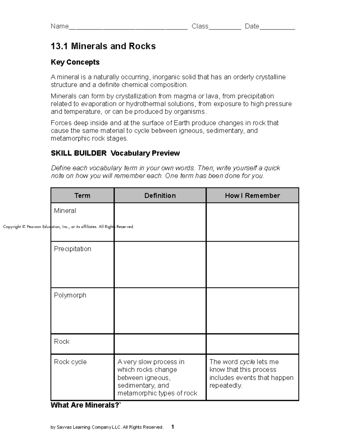 ENV21 13 01 Wkbk Lesson - Its Helpful - 13 Minerals And Rocks Key ...