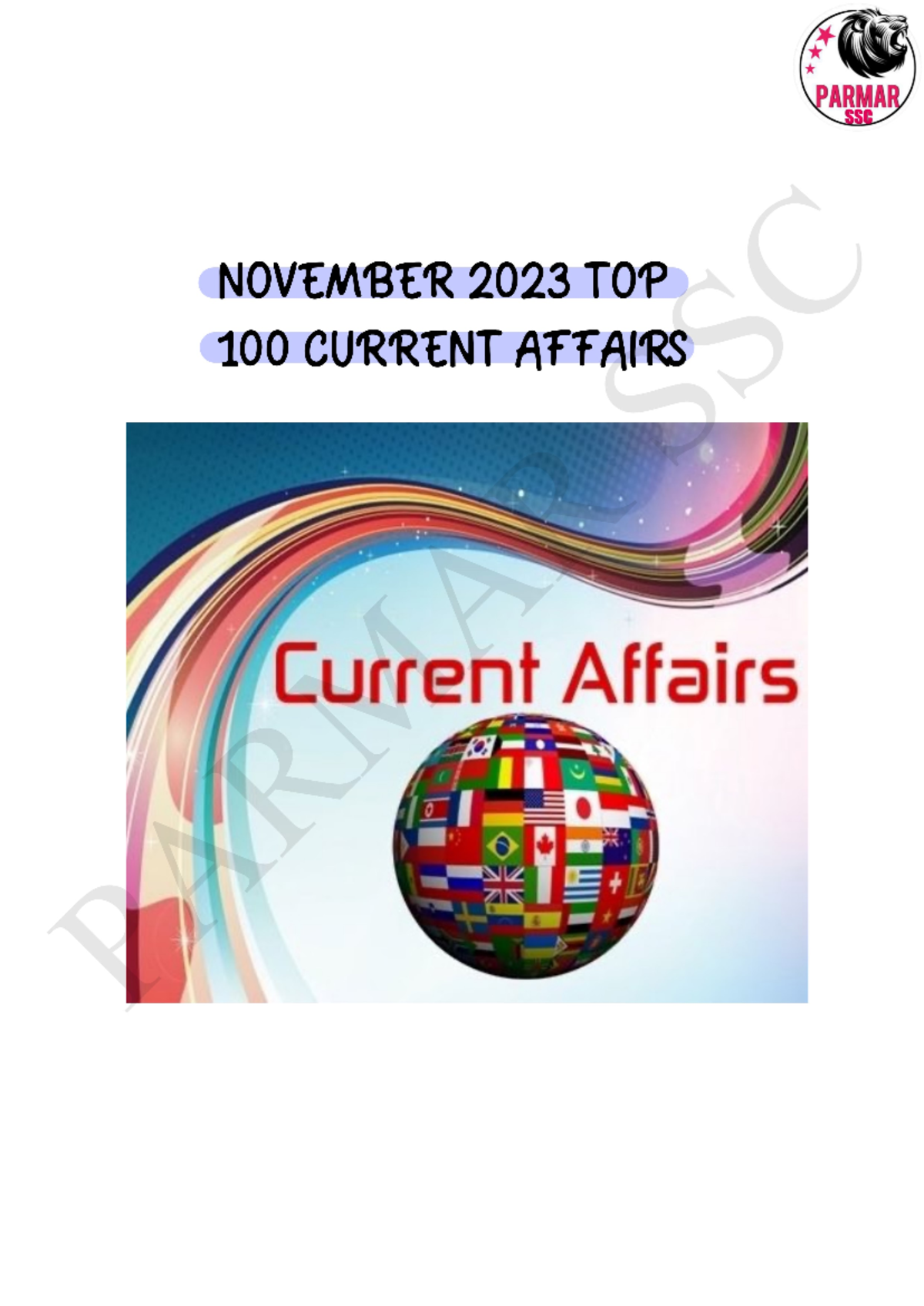 November Current affairs Notes - PARM SSC NOVEMBER 2023 TOP 100 CURRENT ...