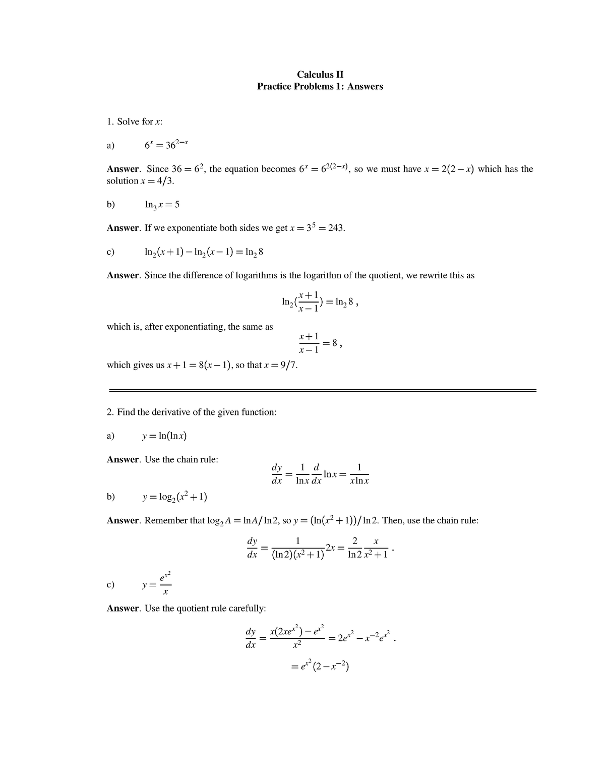 calculus 2 homework problems