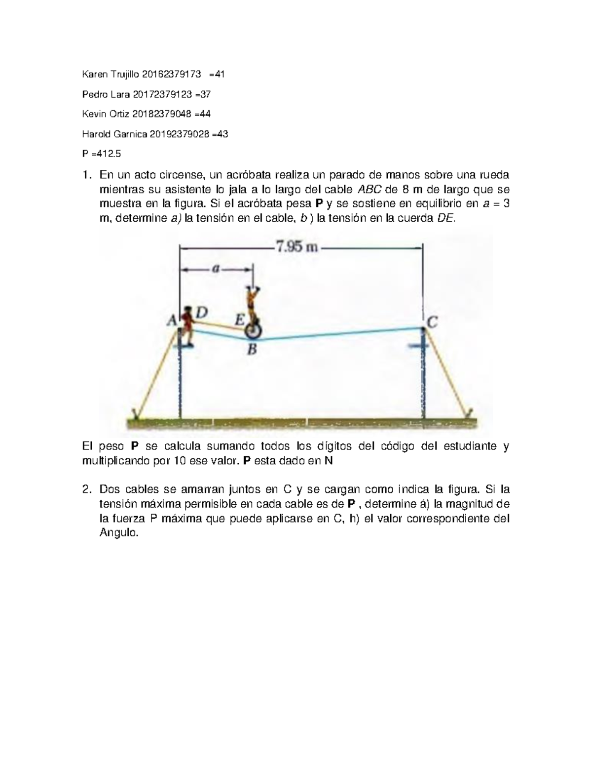 Taller Estatica Sumatoria De Fuerzas Y Tencion Karen Trujillo Pedro Lara