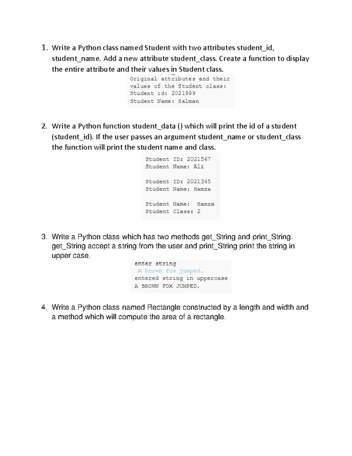 Cs102L lab7 task - none - 1. Write a Python class named Student with ...