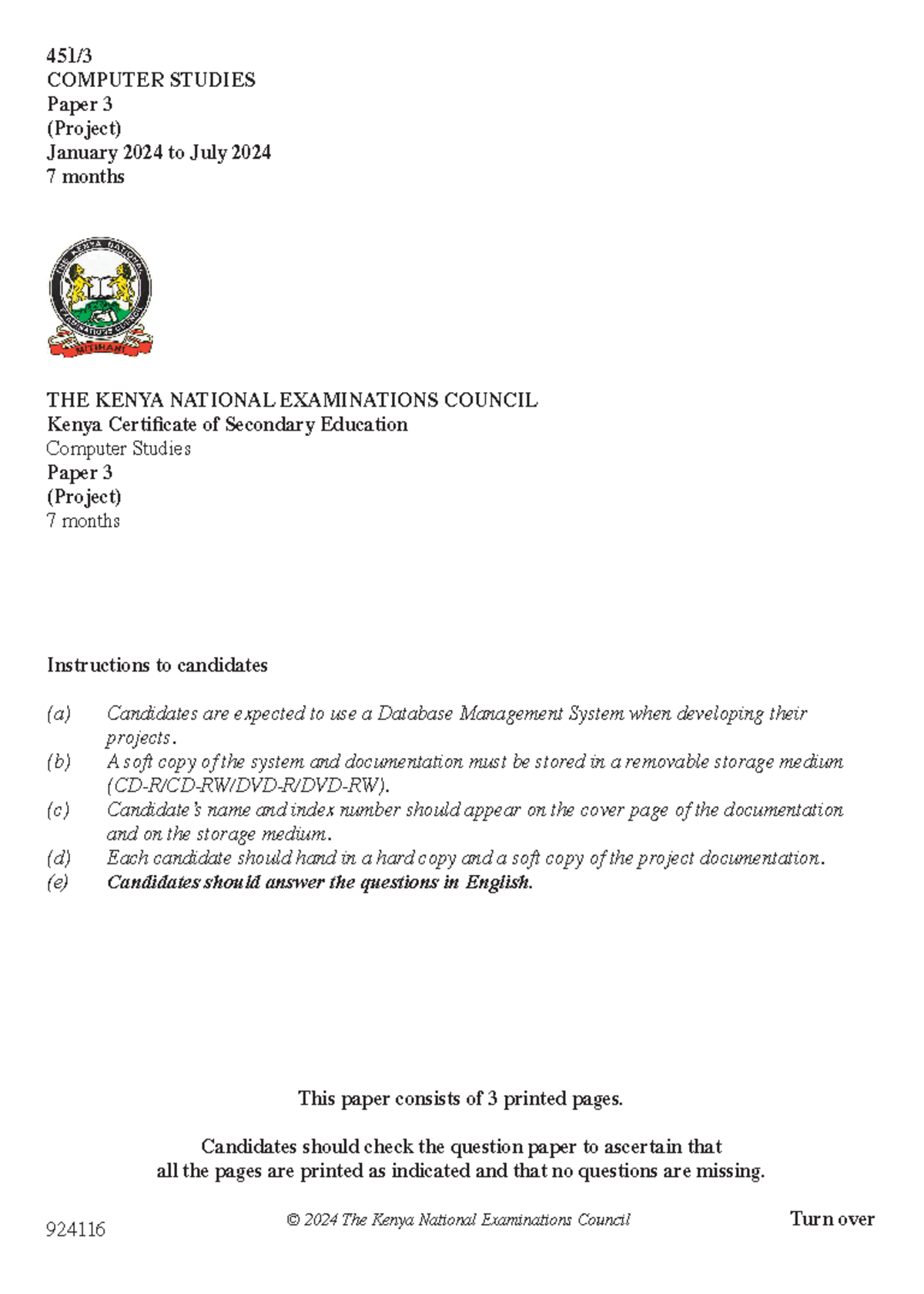 Copy of KCSE Project 2024 - 451/ COMPUTER STUDIES Paper 3 (Project ...