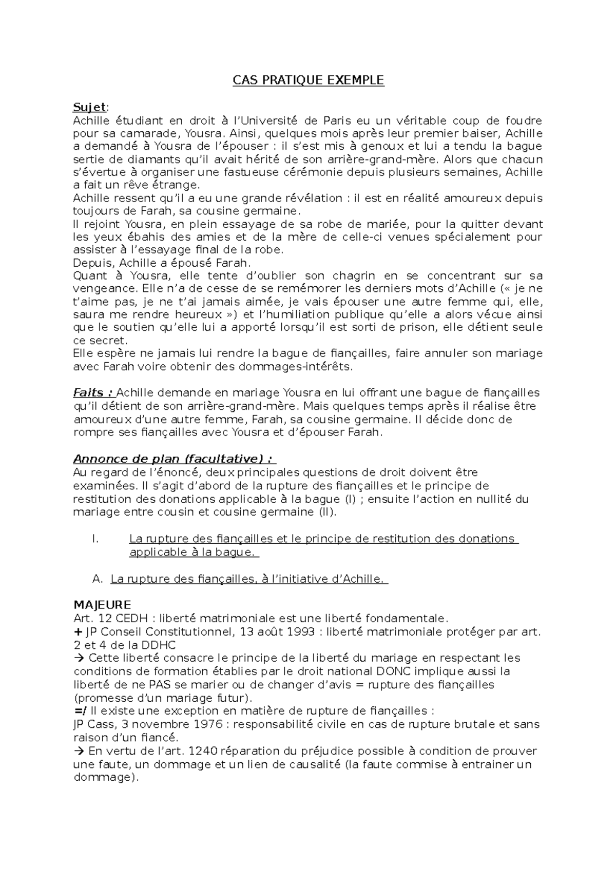 CAS Pratique Exemple - CAS PRATIQUE EXEMPLE Sujet: Achille étudiant En ...