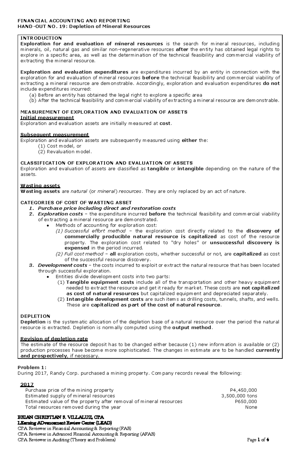 Pdfcoffee Depletion BRIAN CHRISTIAN S. VILLALUZ, CPA LEarning