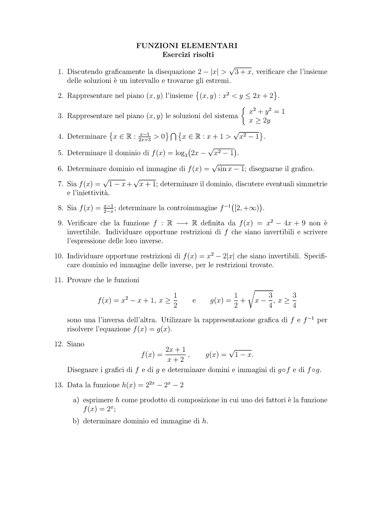 Funzioni-svolti - Escercizi Sulle Funzioni Svolti - FUNZIONI ELEMENTARI ...
