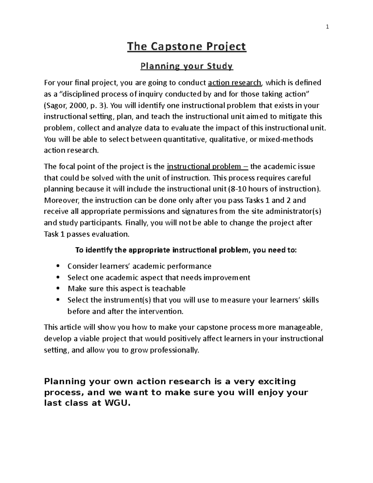 Planning your capstone - The Capstone Project Planning your Study For ...