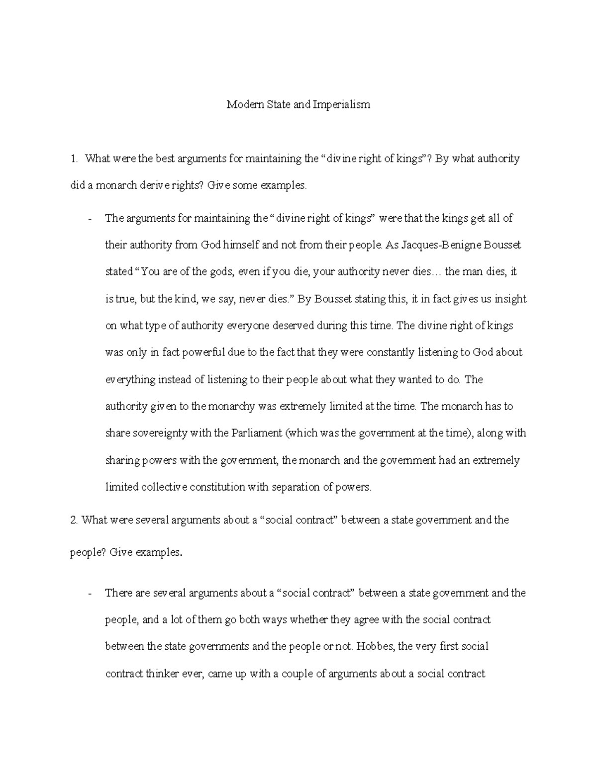 Imperialism Notes Modern State and Imperialism What were the best