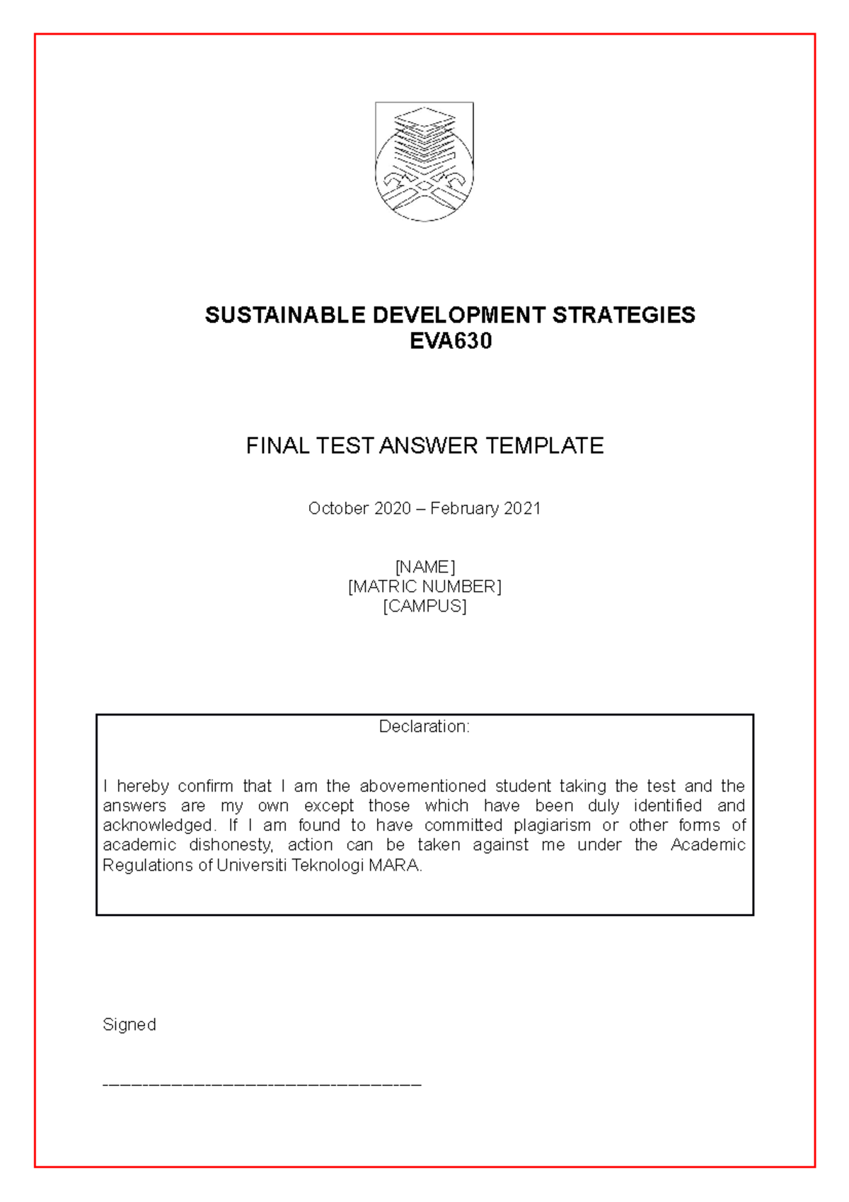 Template FOR Final TEST Answer EVA630 - SUSTAINABLE DEVELOPMENT ...