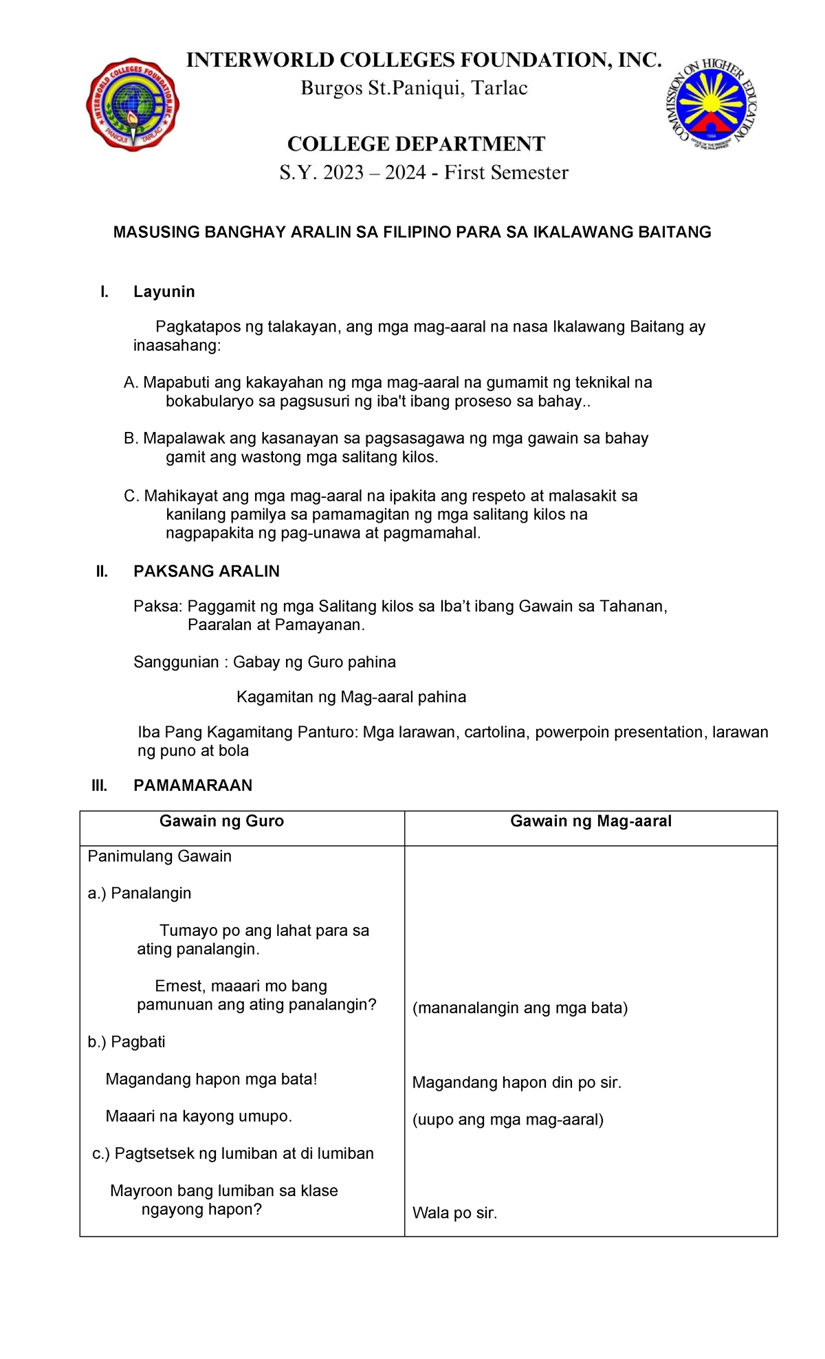 Lesson-PLAN-QHO - Detailed Lesson Plan Filipino 2 - MASUSING BANGHAY ...