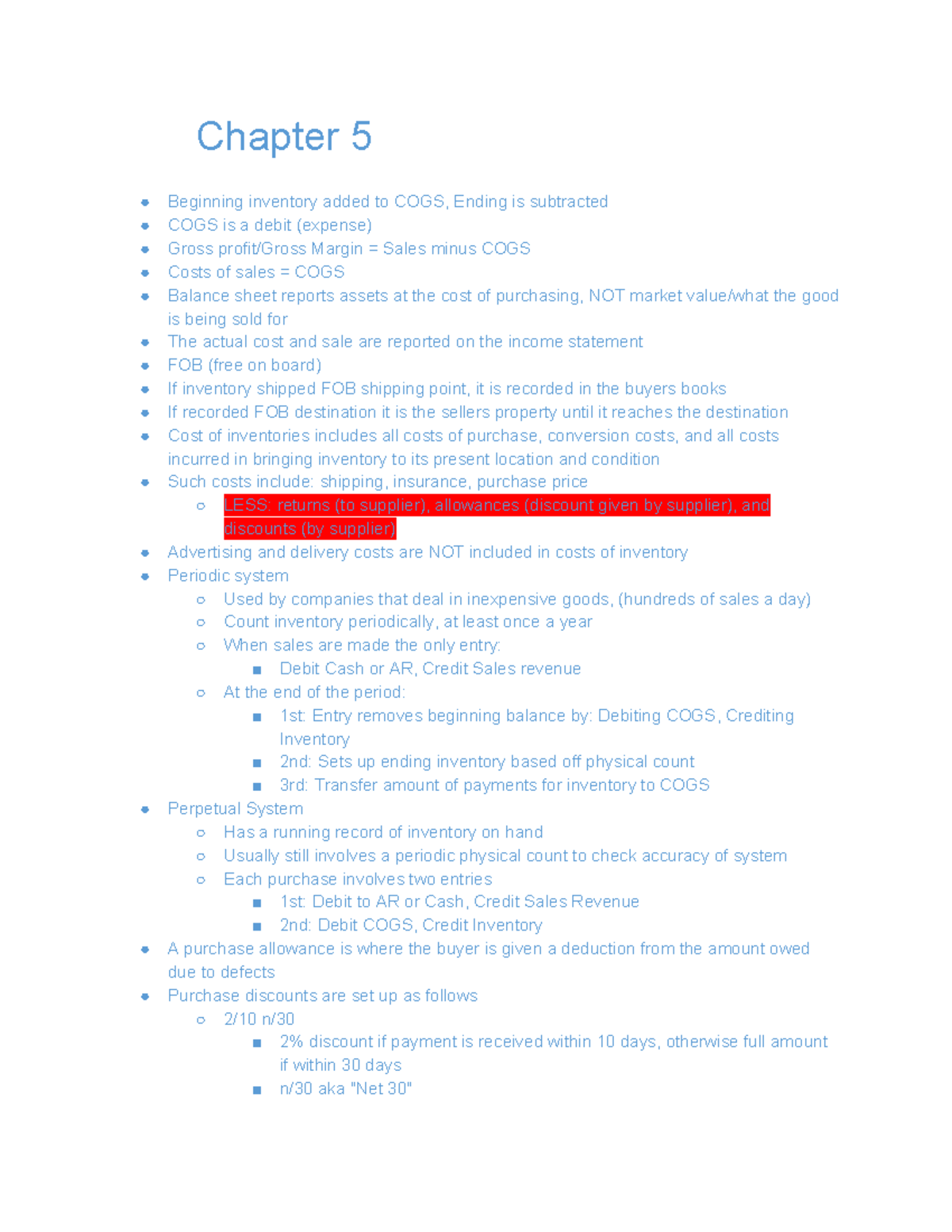 1AA3 Final Study Notes - Chapter 5 Beginning inventory added to COGS ...